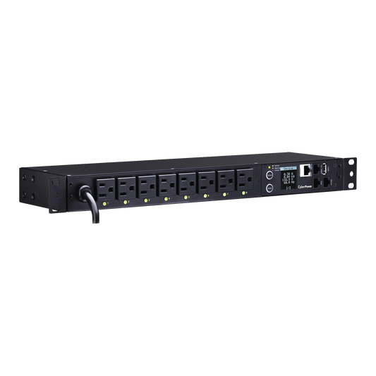 PDU41001 PDU Switchable por Toma, Para Distribución de Energía, Entrada 120 Vca NEMA 5-15P, Con 8 Salidas NEMA 5-15R, Horizontal 19in, 1UR