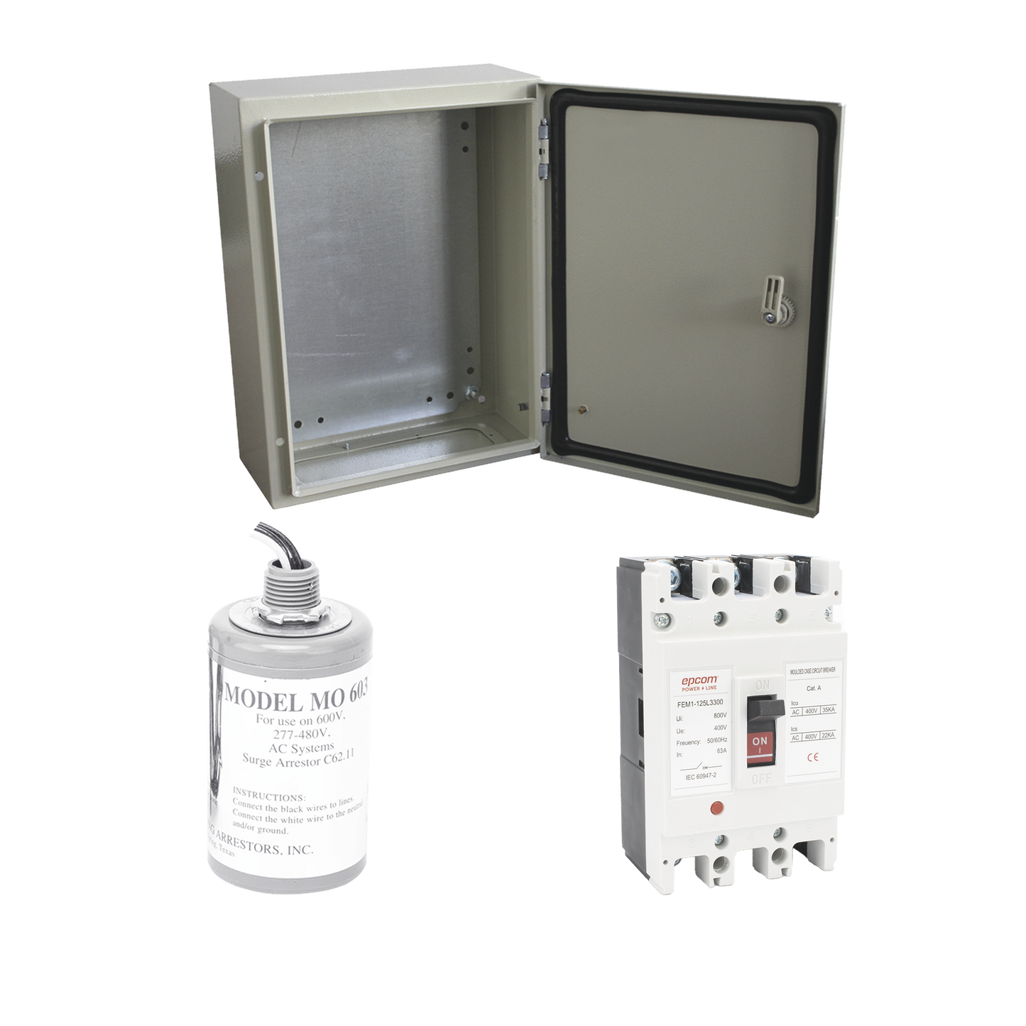 PL100ACA - Kit de Centro de Carga Trifasico Para Corriente Alterna, Breaker de hasta 690 Vc de 100 A con Supresor de Descargas Atmosféricas.