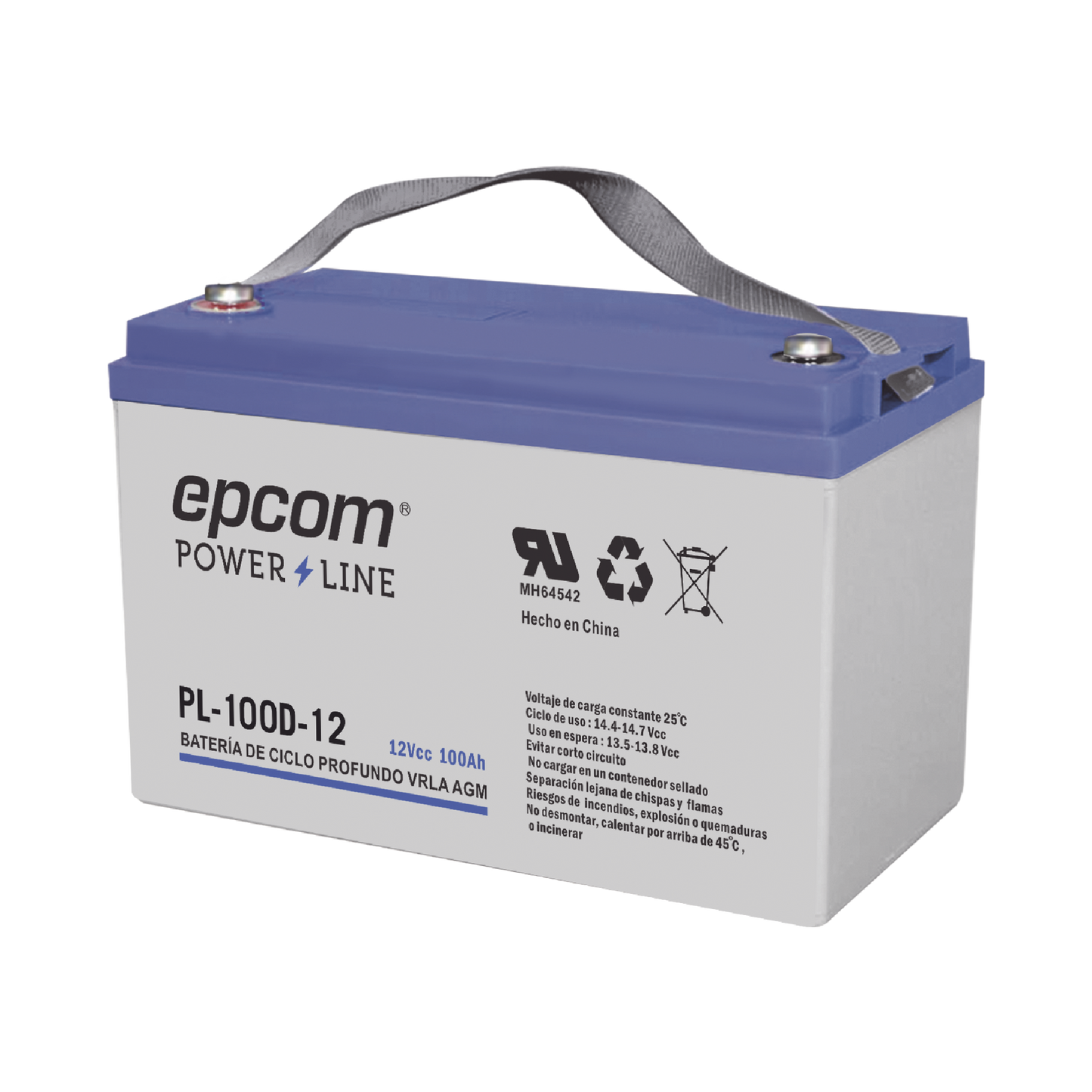 PL-100-D12 Acumulador EPCOM 12V, 100Ah Tecnología VRLA AGM Ciclo Profundo para Aplicaciones Fotovoltaicas terminales tipo M6 ( HEX )