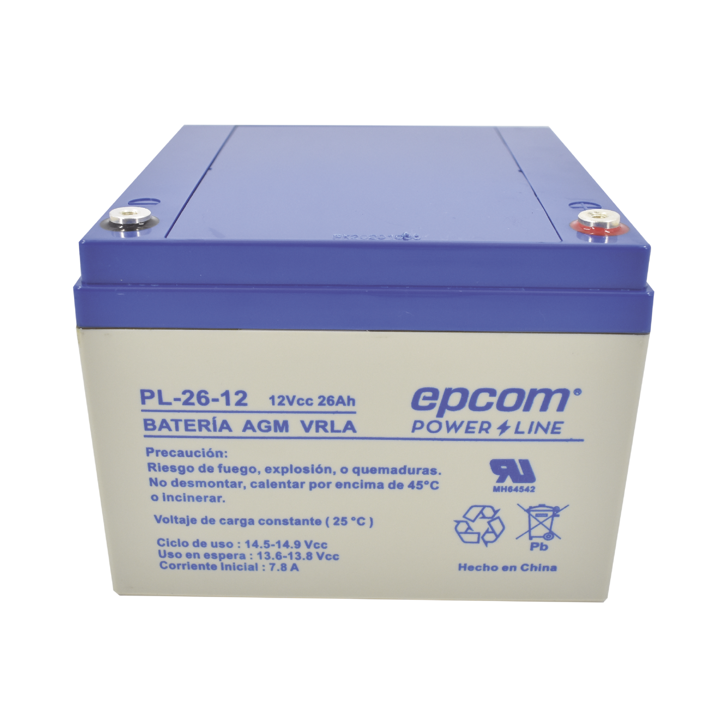 PL-26-12 Batería 12 Vcc / 26 Ah / UL / Tecnología AGM-VRLA / Para uso en equipo electrónico Alarmas de intrusión / Incendio/ Control de acceso / Video Vigilancia / Terminales de tornillo M5 ( HEX ) / Cargador recomendado CHR-80.