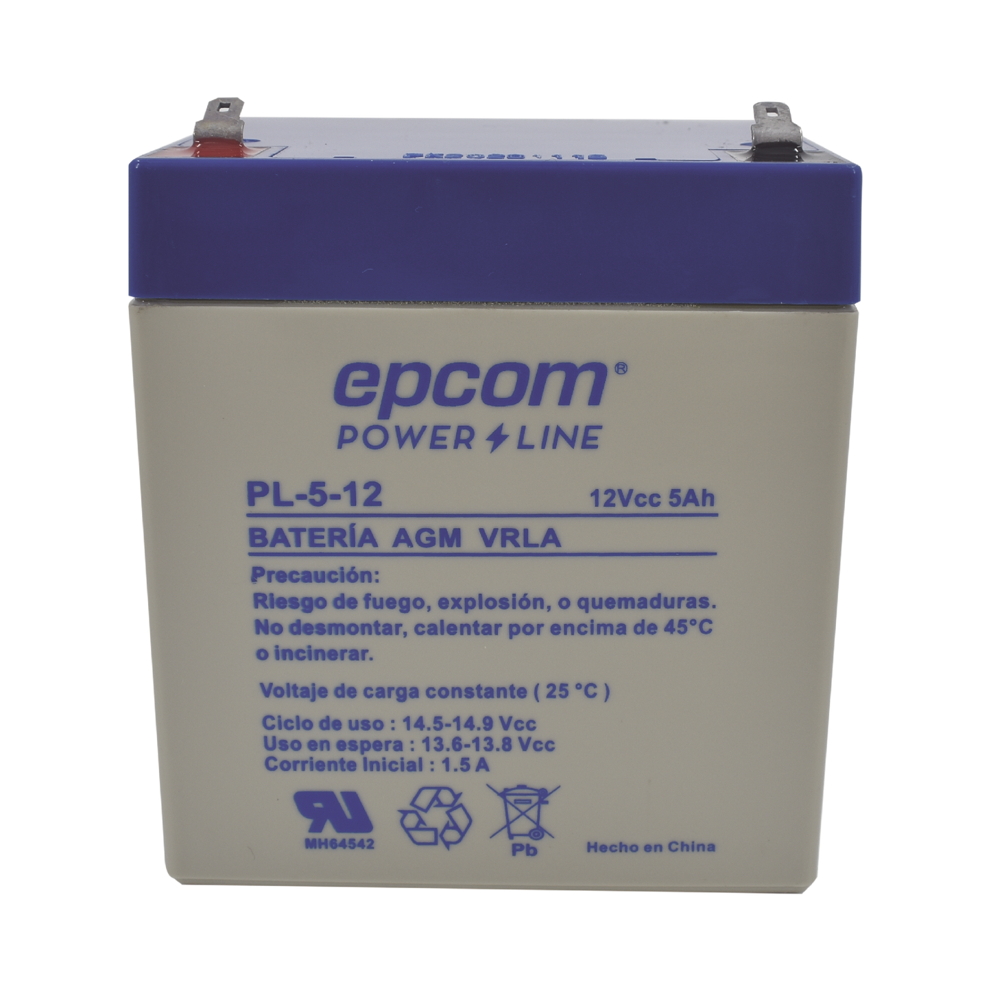 PL512 Batería 12 Vcc / 5 Ah / UL / Tecnología AGM-VRLA / Para uso en equipo electrónico Alarmas de intrusión / Incendio/ Control de acceso / Video Vigilancia / Terminales F1 / Cargador recomendado CHR-80.