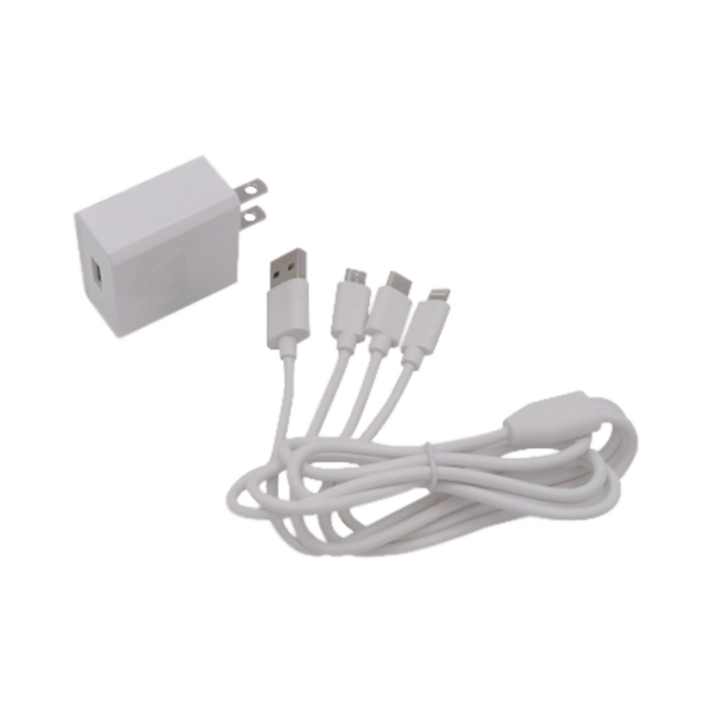 PL52C - Cargador de pared USB de 5 Vcc 2A / Multi-puertos / USB-C / Micro USB / Tipo C / Lightning (iPhone) / Extensión de cable 1.2 metros