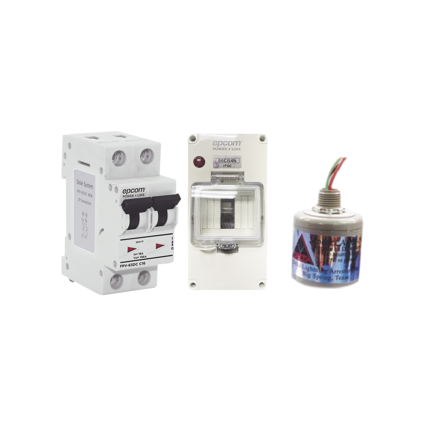 PL63ACD - Kit de Centro de Carga Para Corriente Directa, Breaker de hasta 800 Vcc de 63 A con Supresor de Descargas Atmosféricas.
