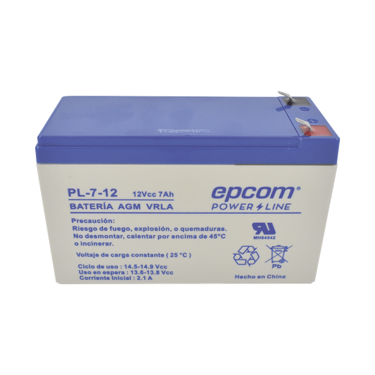 PL-7-12 Batería 12 Vcc / 7 Ah / UL / Tecnología AGM-VRLA / Para uso en equipo electrónico Alarmas de intrusión / Incendio/ Control de acceso / Video Vigilancia / Terminales F1 / Cargador recomendado CHR-80.