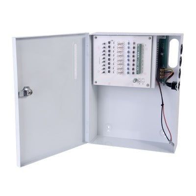 PLK12DC8ABK - Fuente de Poder con ajuste de voltaje de 11- 15 Vcc / 10 A / 9 Salidas / Capacidad de Batería de Respaldo / Requiere Batería / Voltaje de Entrada 96-264 Vca