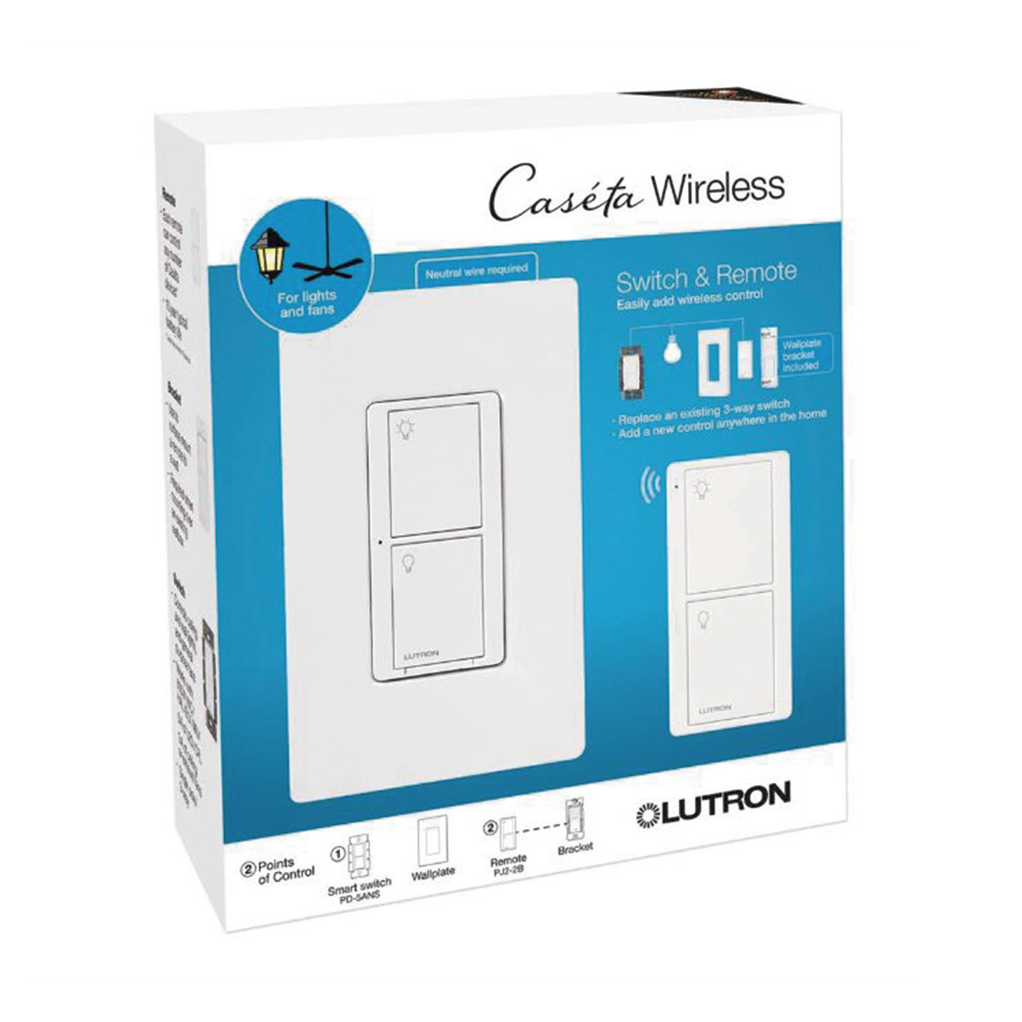PPKG1WSWH - (Caseta Wireless) Kit, Apagador, base para empotrar en pared el control remoto PICO, tapa, ideal para el control de iluminación,.