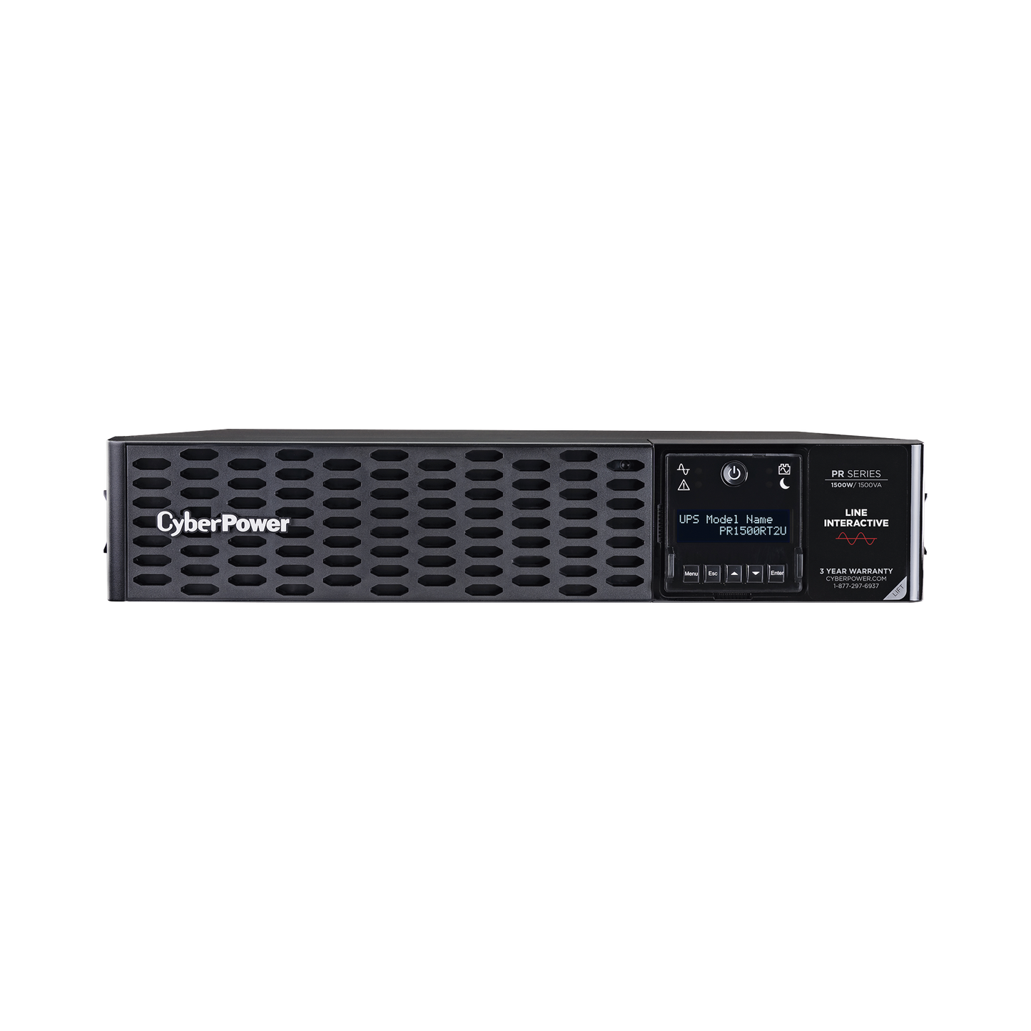 PR1500RT2U UPS de 1500 VA/1500 W, Topología Línea Interactiva, Entrada 120 Vca NEMA 5-15P, Onda Senoidal Pura, Torre o Rack 2 UR, Con 8 Tomas NEMA 5-15R