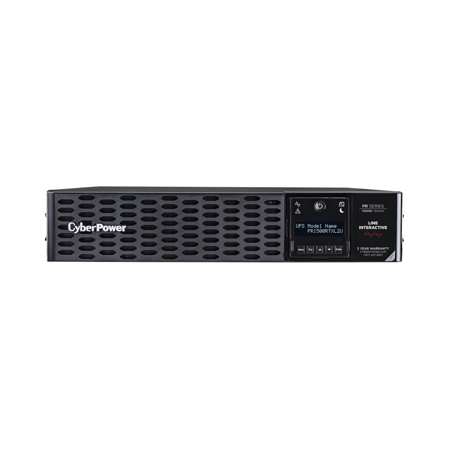 PR1500RTXL2U UPS de 1500 VA/1500 W, Topología Línea Interactiva, Entrada 120 Vca NEMA 5-15P, Onda Senoidal Pura, Torre o Rack 2 UR, Con 8 Tomas NEMA 5-15R