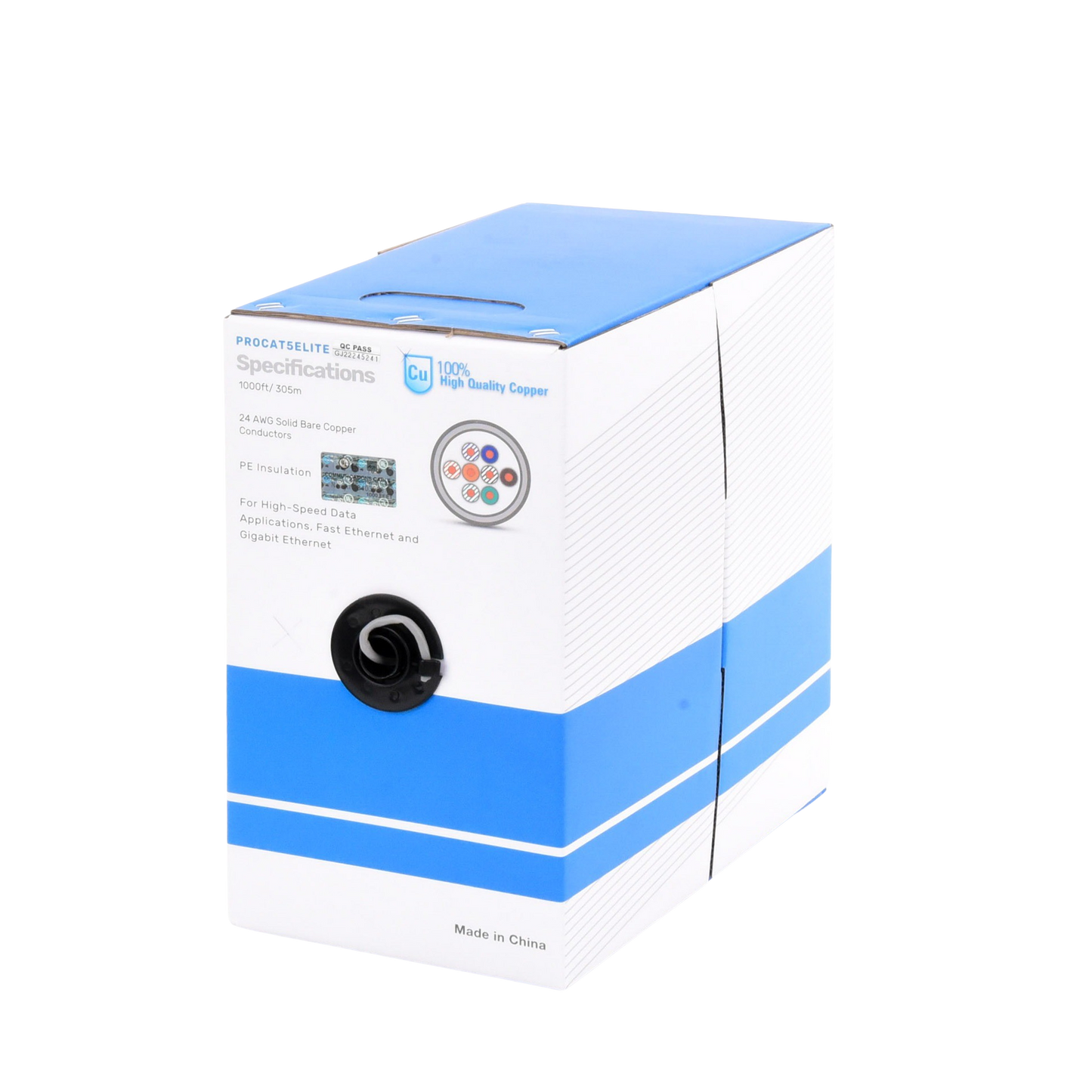 PRO-CAT-5E-LITE - Bobina de Cable de 305 Metros (1000 Pies), Cat5e, 24 AWG, Color Gris, UL, para Aplicaciones en Videovigilancia, Redes de Datos. Uso Interior