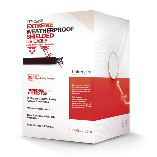 PRO-CAT-5-EXT/500 Bobina de cable de 152 m, Cat5e, FTP, blindado, para intemperie, color negro, UL, color negro, para aplicaciones en video vigilancia, redes de datos.