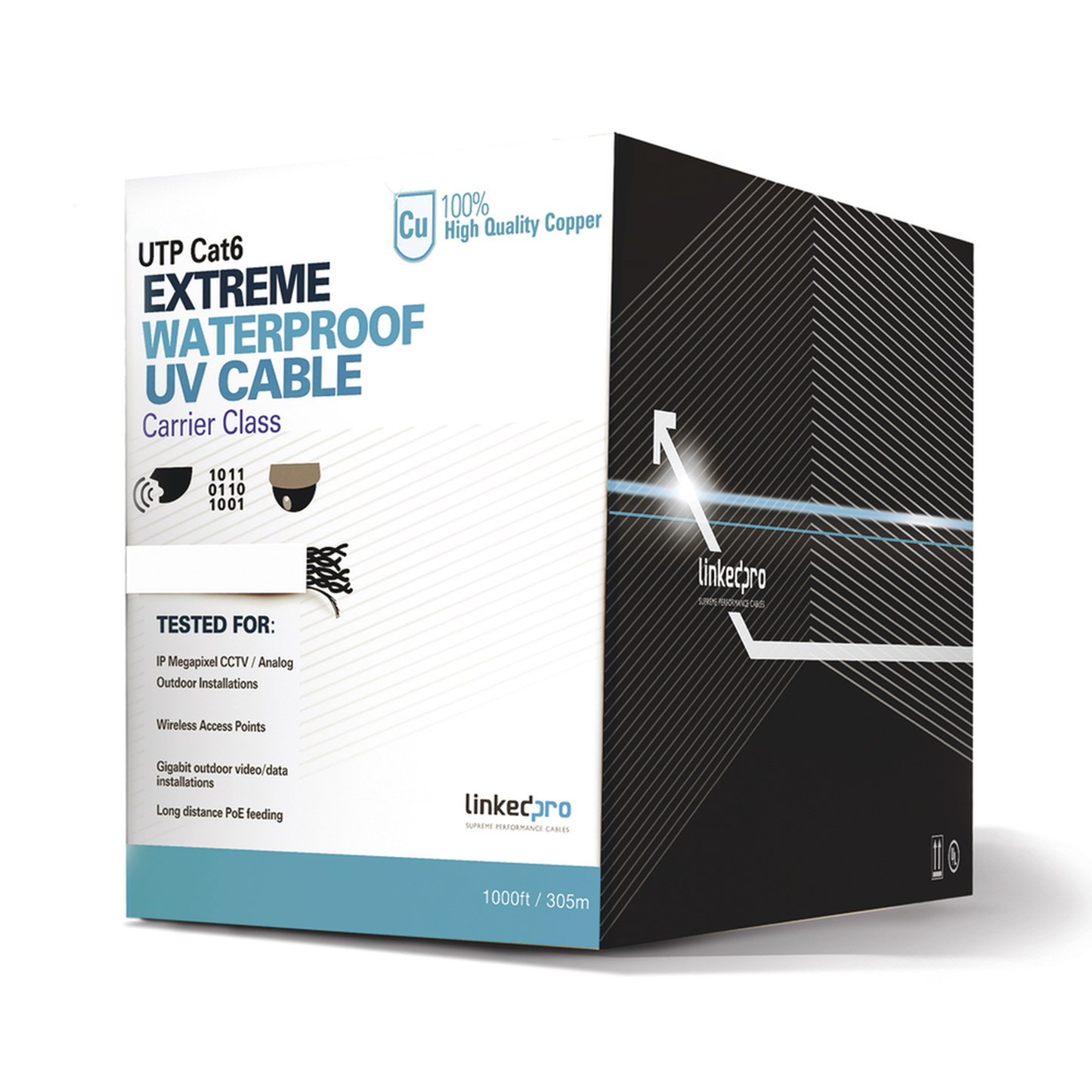 PRO-CAT-6-EXT-LITEW Bobina de cable UTP 305 Metros Cat6, Calibre 23, CLIMAS EXTREMOS, Color blanco, sin blindar, para intemperie