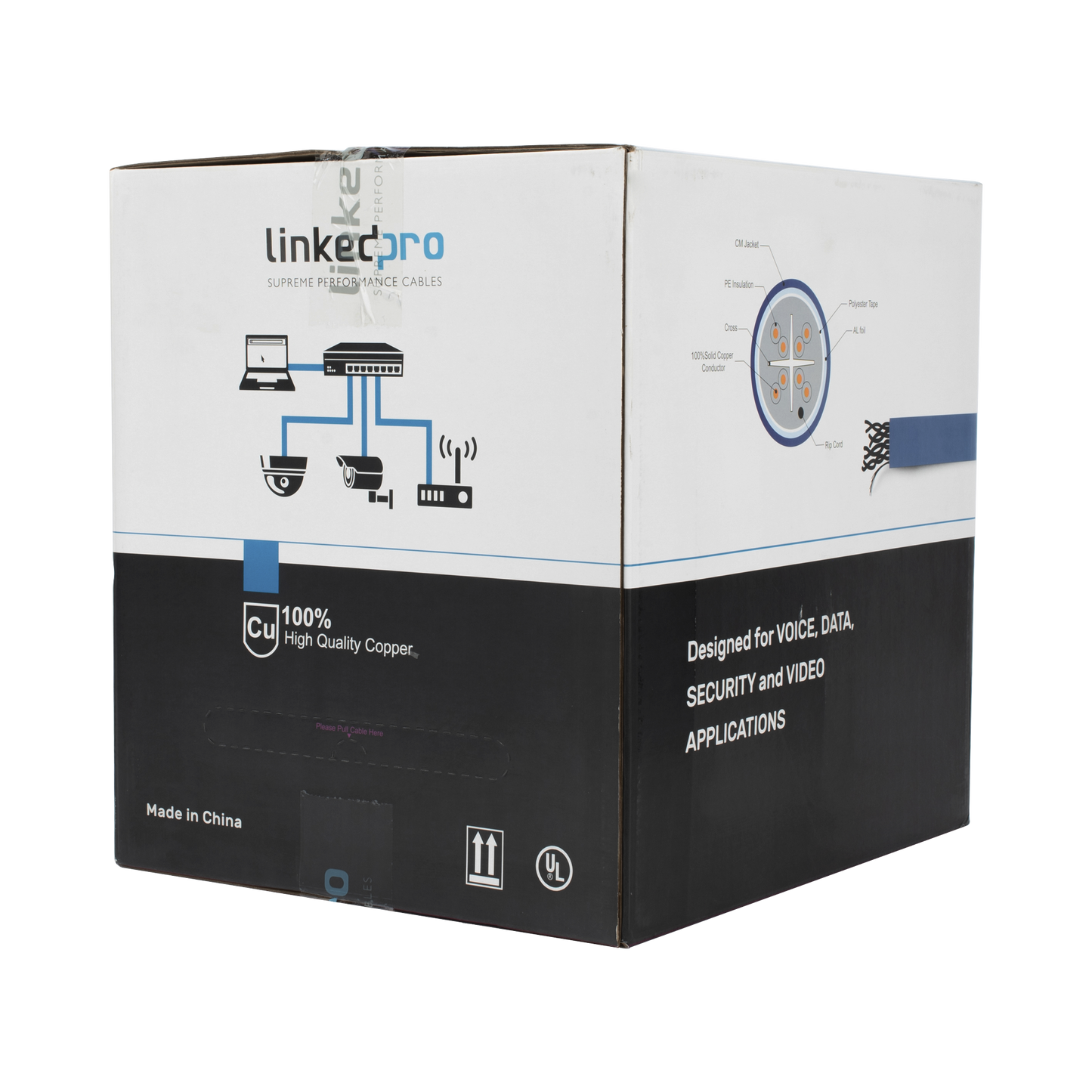 PRO-CAT6-S - Bobina de Cable de 305 Metros (1000 Pies) Cat6+ Blindado F/UTP, CM, Calibre 23 Alto Rendimiento, ETL, UL, Color Azul, Super Flexible, para Aplicaciones de Video Vigilancia, Video HD, y Redes de Datos. Uso Interior.