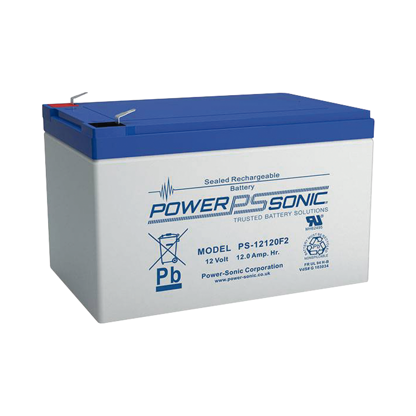 PS-12120-F2 - Batería 12V Recargable, 12AH, Para Respaldo, Tecnologías AGM/VRLA, 5 Años Vida Útil, Terminales tipo F2, Reconocida UL , Sin Mantenimiento, Sin Derrames