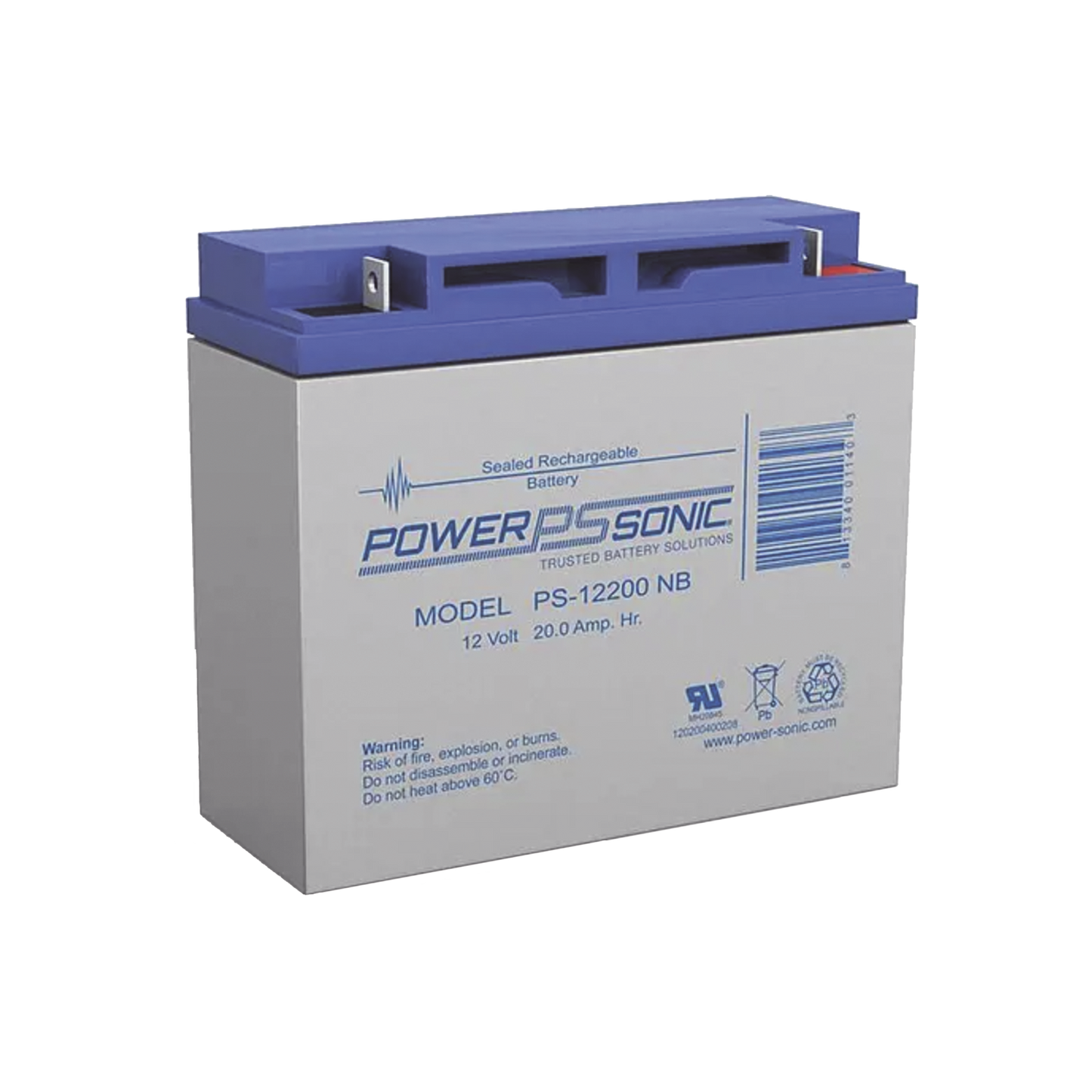 PS-12200 - Batería 12V, 20AH, Para Respaldo, Tecnologías AGM/VRLA, 5 Años Vida Útil, Terminales NB2, Reconocida UL