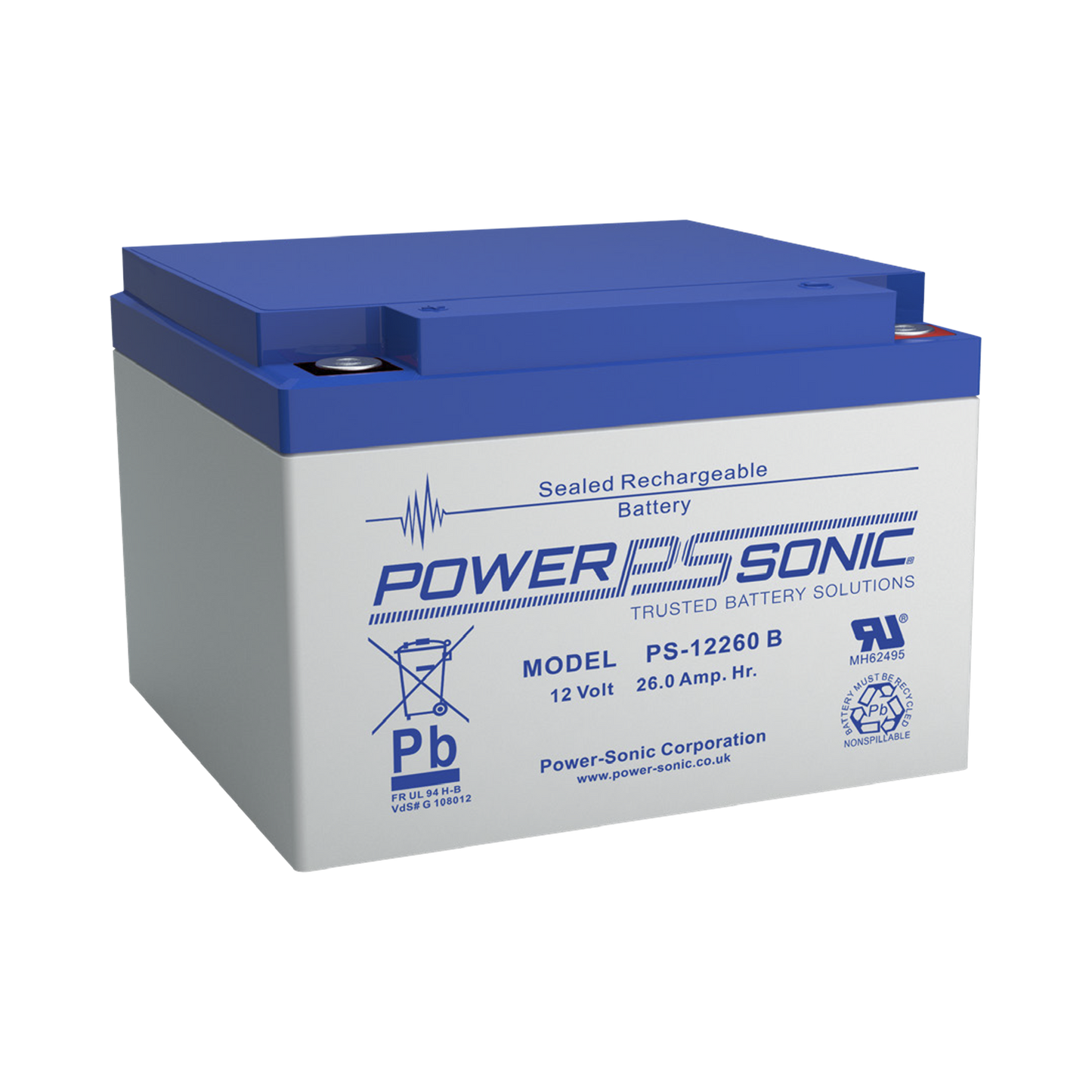 PS-12260-B - Batería 12V, 26AH, Para Respaldo, Tecnologías AGM/VRLA, 5 Años Vida Útil, Terminales M5, Reconocida UL