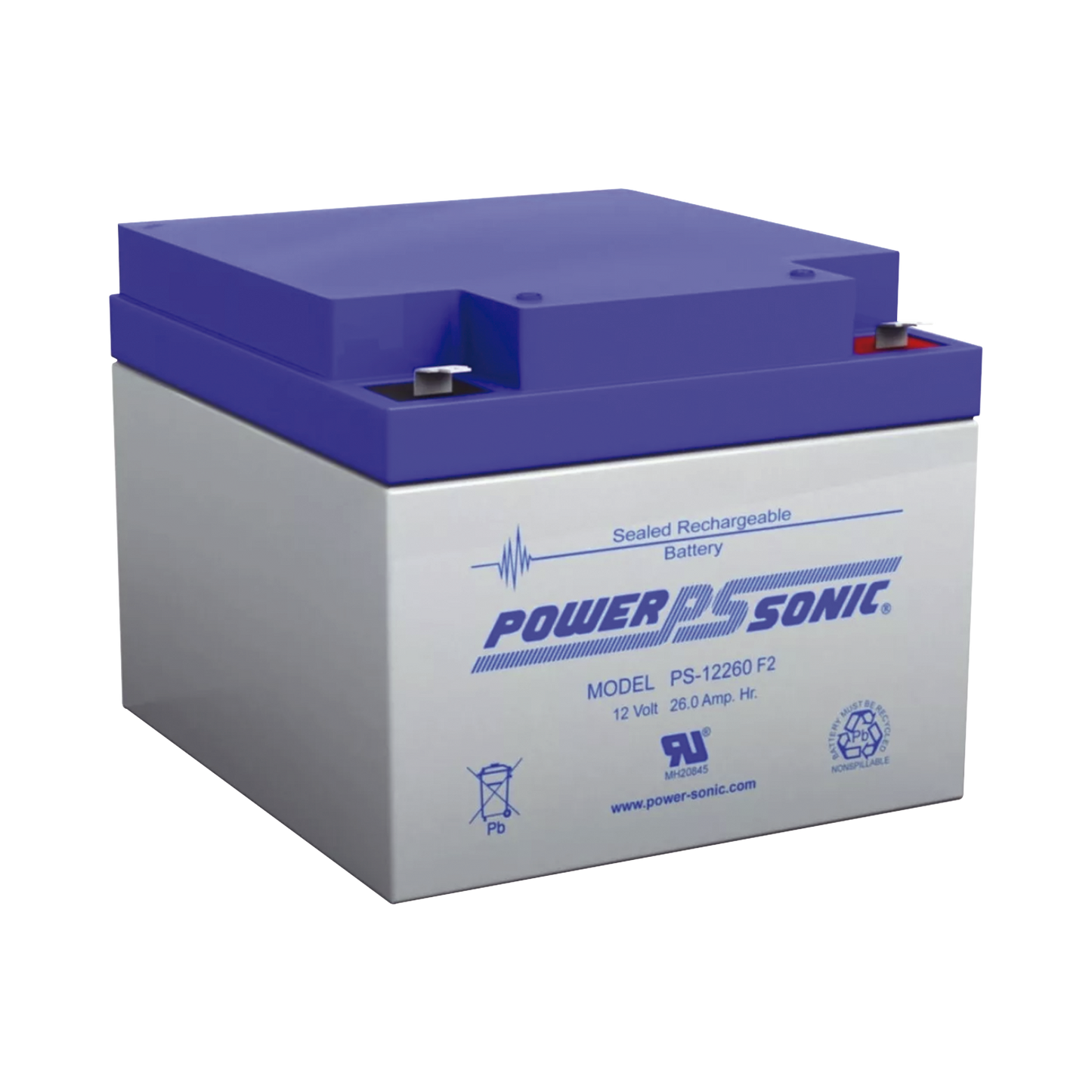 PS-12260-F2 Batería 12V, 26AH, Para Respaldo, Tecnologías AGM/VRLA, 5 Años Vida Útil, Terminales F2, Reconocida UL