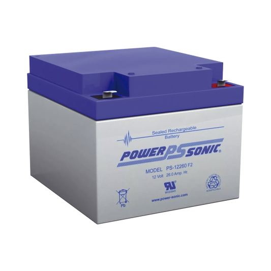 PS-12260-F2 Batería 12V, 26AH, Para Respaldo, Tecnologías AGM/VRLA, 5 Años Vida Útil, Terminales F2, Reconocida UL