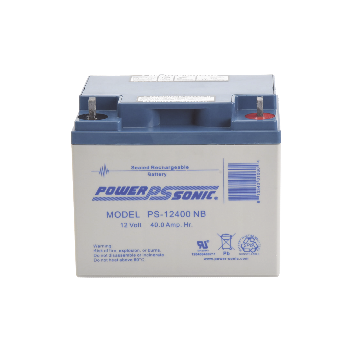PS-12400-NB - Batería 12V, 40AH, Para Respaldo, Tecnologías AGM/VRLA, 5 Años Vida Útil, Terminales NB, Reconocida UL