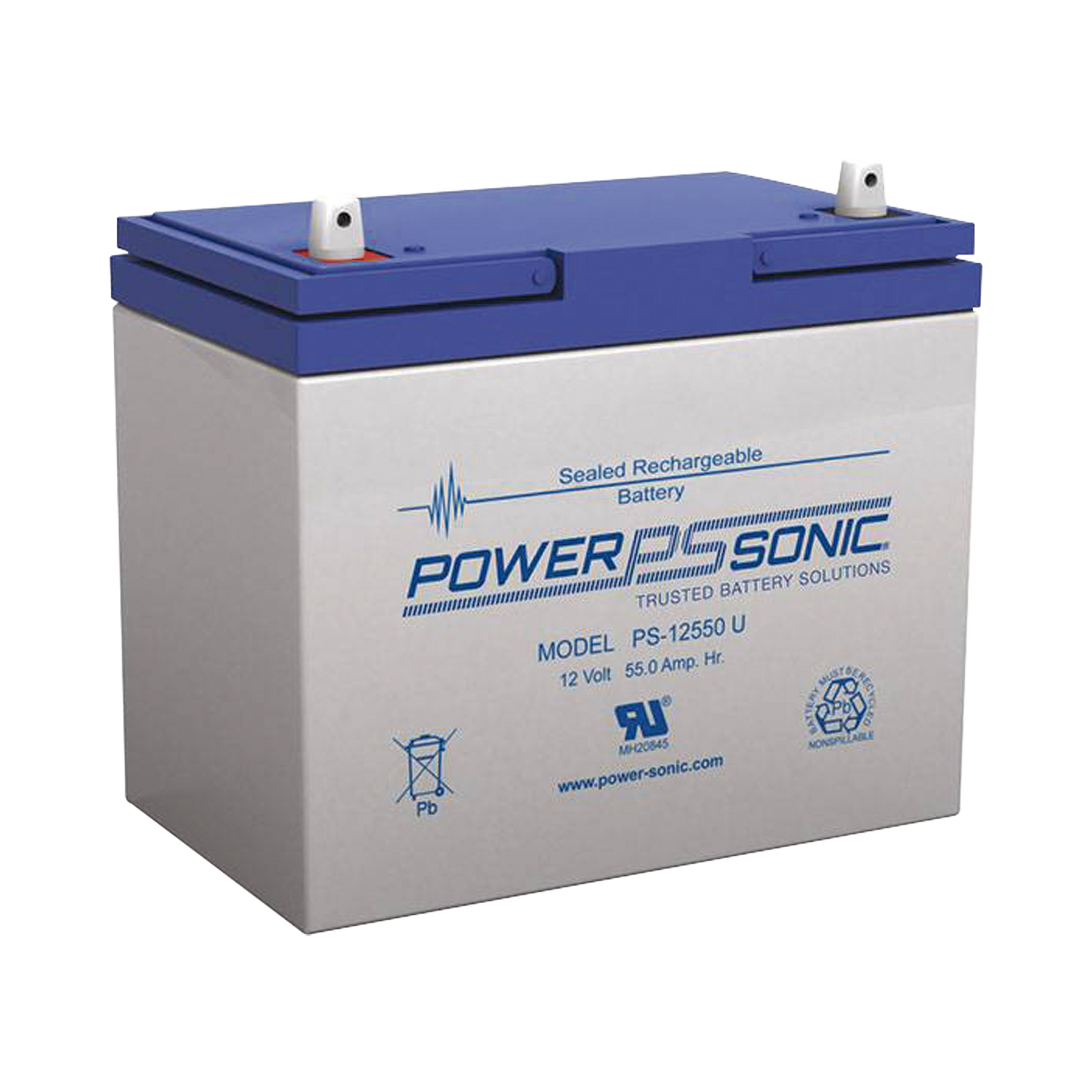 PS-12550U Batería 12V, 55AH, Para Respaldo, Tecnologías AGM/VRLA, 5 Años Vida Útil, Terminales U, Reconocida UL