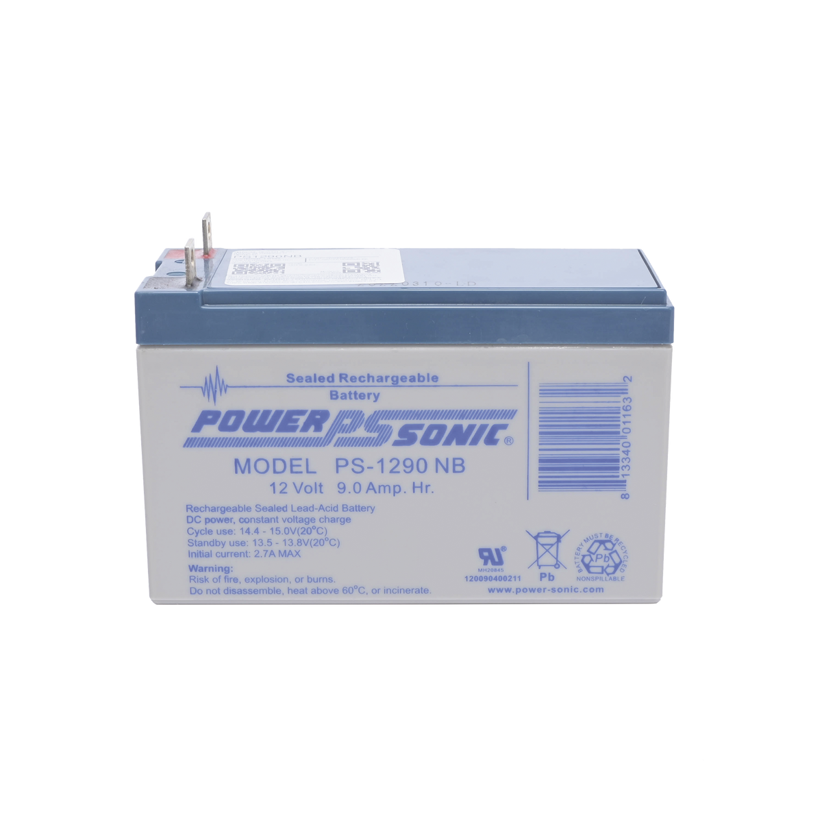 PS-1290-NB - Batería 12V, 9AH, Para Respaldo, Tecnologías AGM/VRLA, 5 Años Vida Útil, Terminales NB, Reconocida UL