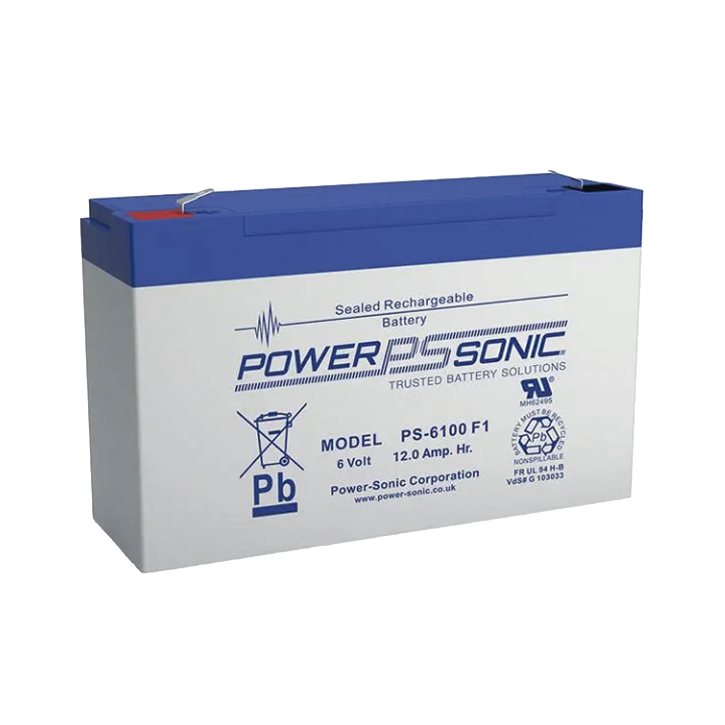 PS-6100-F1 - Batería 6V, 12AH, Para Respaldo, Tecnologías AGM/VRLA, 5 Años Vida Útil, Terminales F1, Reconocida UL