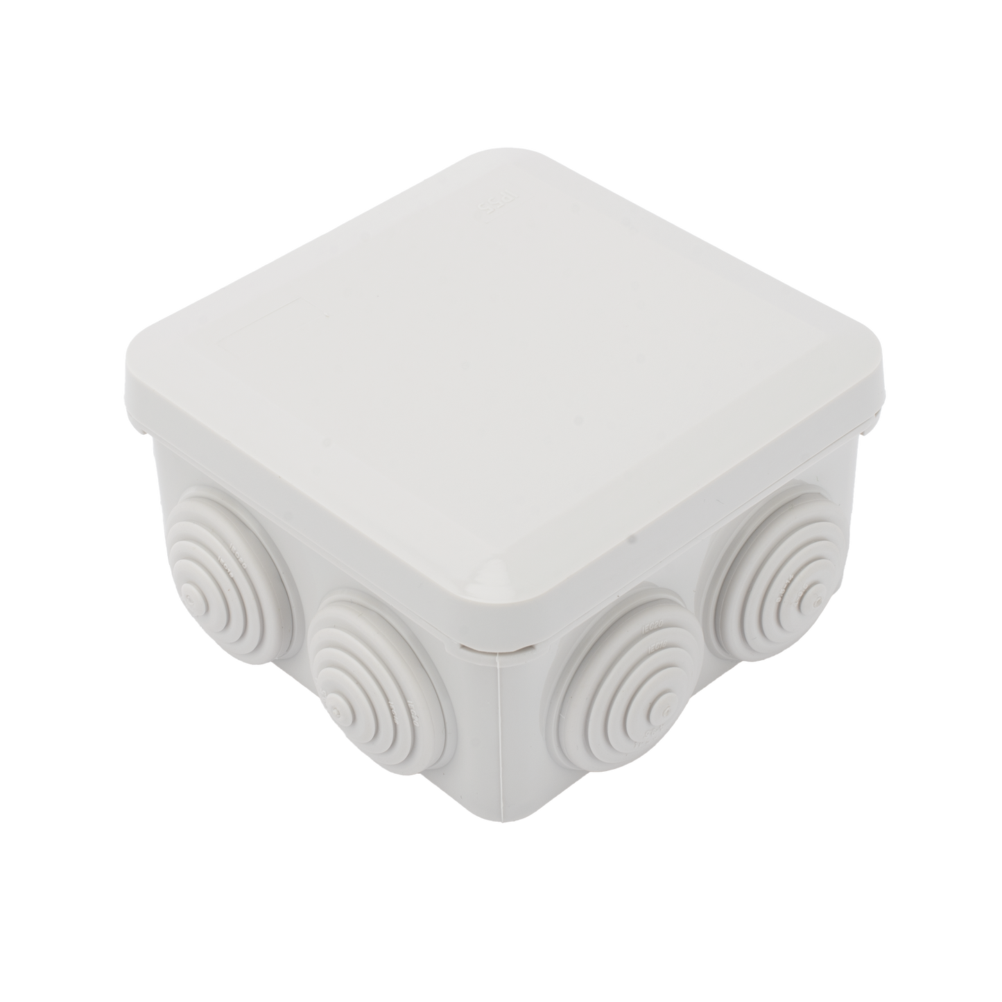 PST-0808-ER - Caja Estanca, Derivación, Conexión de Plástico (89 X 89 X 50 mm) con 7 Glándulas de Goma. Para Instalaciones Comerciales, Residenciales e Industriales. Cerrado a Presión.