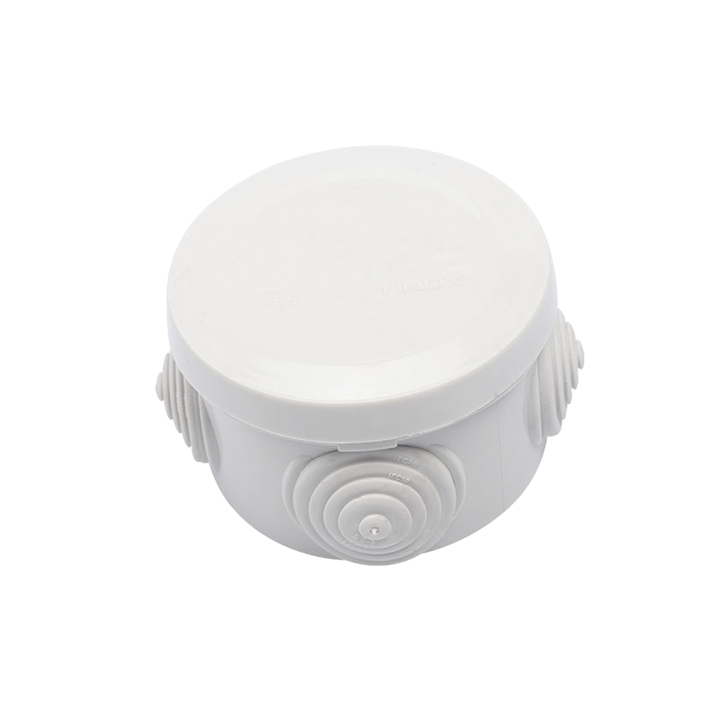 PST-C70-ER - Caja Derivación-Conexión de Plástico Circular con 4 Glándulas de Goma (70 diámetro X 48 alto mm). Para Instalaciones Comerciales, Residenciales e Industriales. Cerrado a Presión.