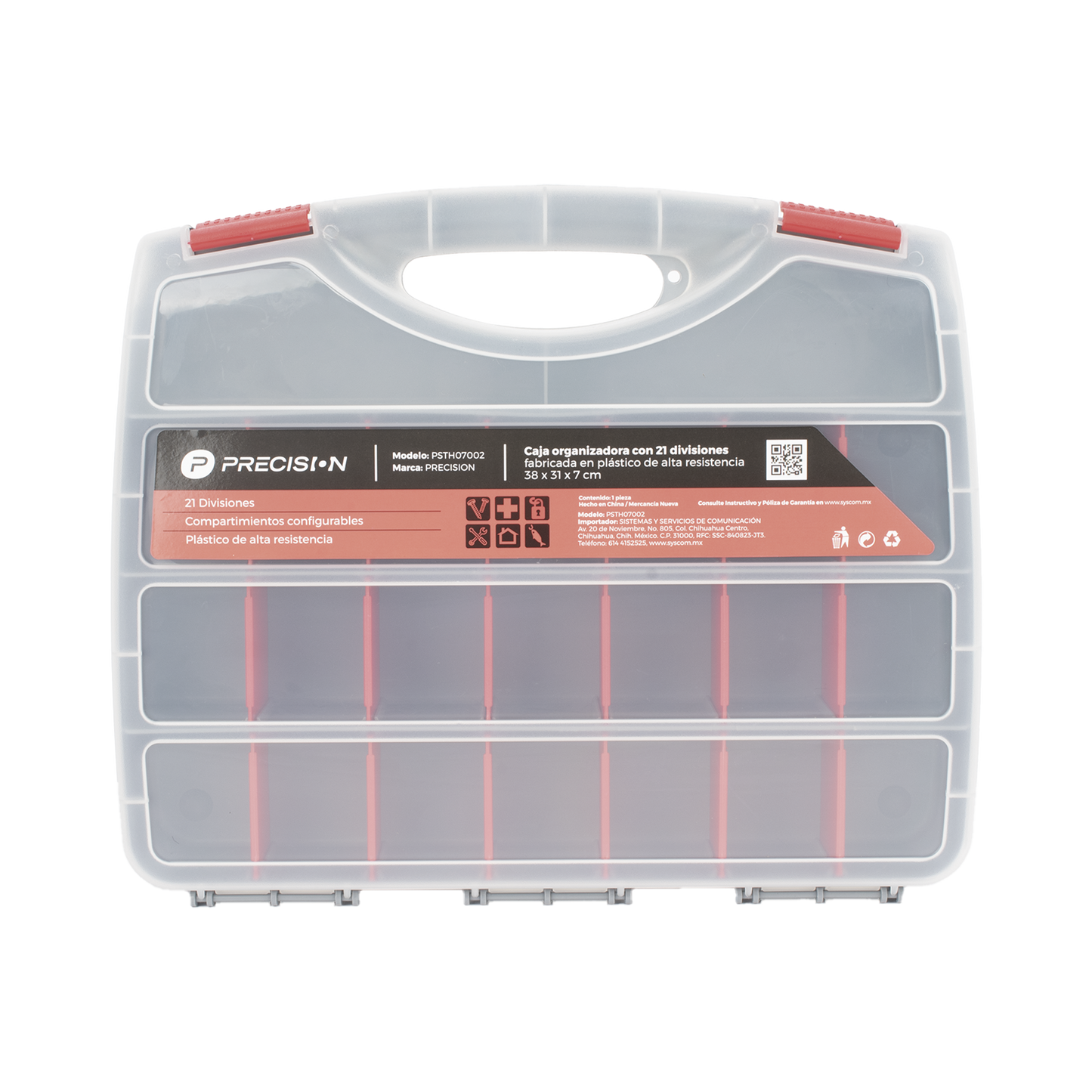 PST-H07-002 Caja Organizadora con 21 Divisiones Fabricada en Plástico de Alta Resistencia de 38x31x7 cm.