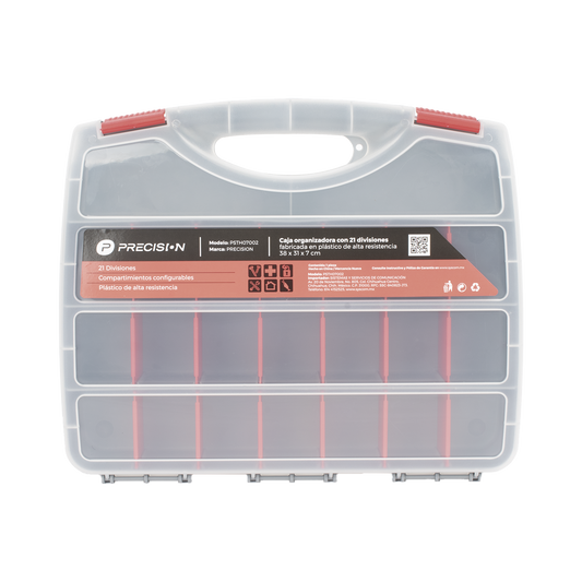 PST-H07-002 Caja Organizadora con 21 Divisiones Fabricada en Plástico de Alta Resistencia de 38x31x7 cm.