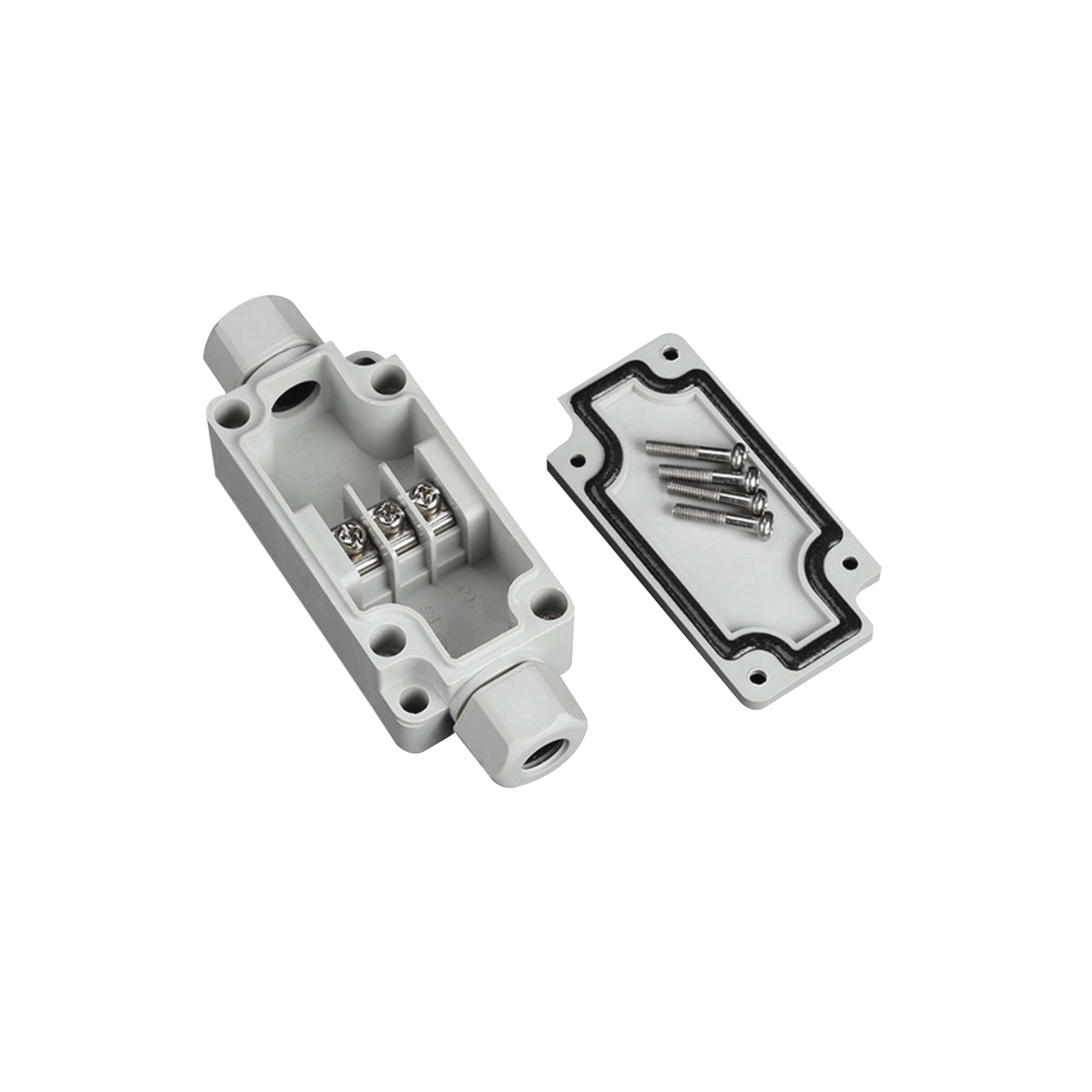 PST-PBT-3P - Caja de Conexión Exterior con Terminales Intermedias para 3 Líneas (Tornillo simple). Incluye Glándulas.