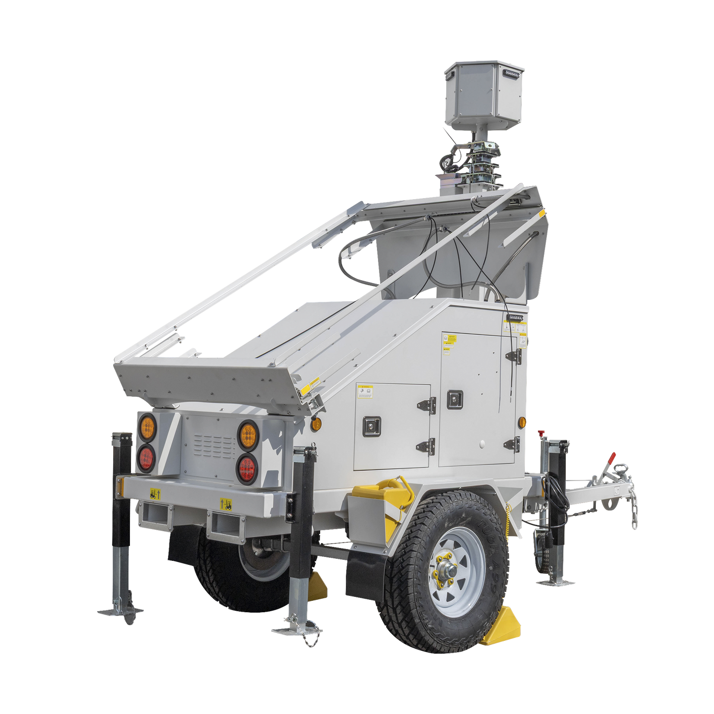 PST-VTS-3P - Traila / Remolque con Mástil Retráctil de 7.5 m. para Videovigilancia o Iluminación, con Bases para Instalar Paneles Solares y Baterías (No incluidos)