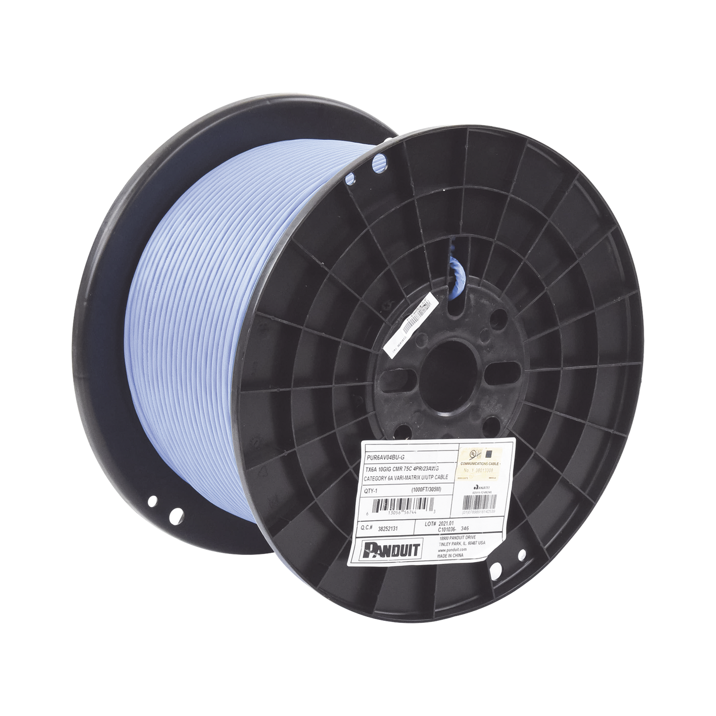 PUR6AV04BU-G Bobina de Cable UTP de 4 Pares, Vari-MaTriX, Cat6A, 23 AWG, CMR (Riser), Color Azul, 305m