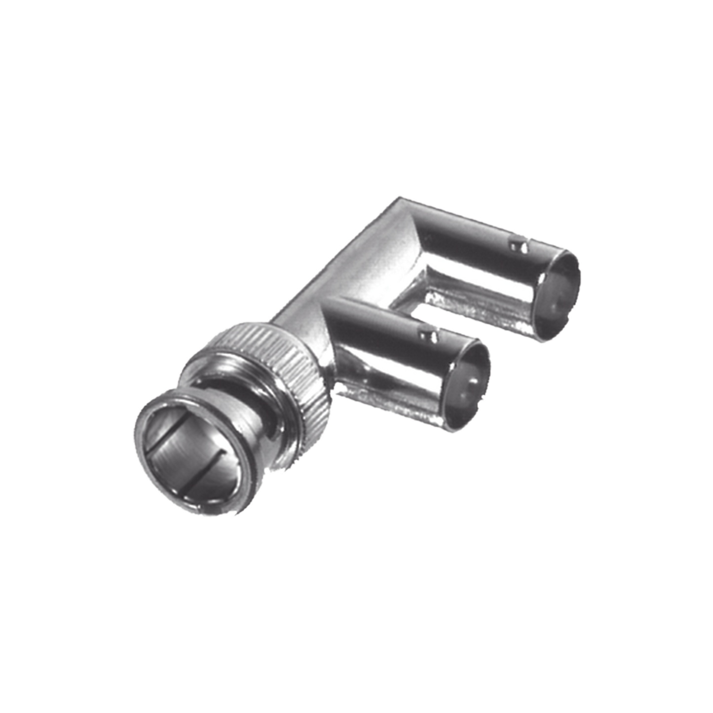 RFB-1730-3 Adaptador Triple en F para 75 Ohm, de Conector BNC Macho a Doble BNC Hembra, Níquel/ Oro/ Delrin.