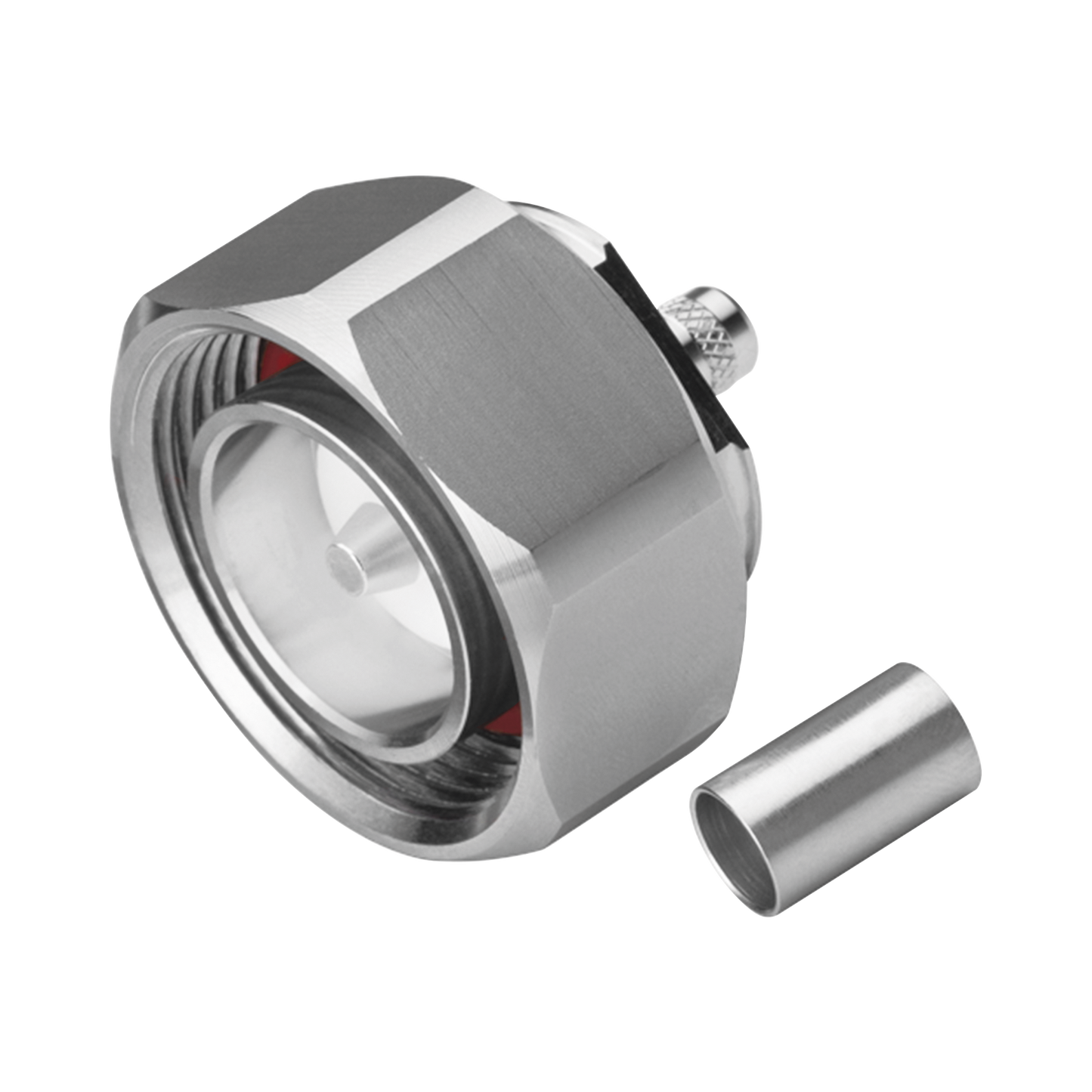 Conector DIN 7-16 Macho de Pin Cautivo, Anillo Plegable para Cable RG-8/X, LMR-240, Bronce Blanco/ Plata/ Teflón.�??