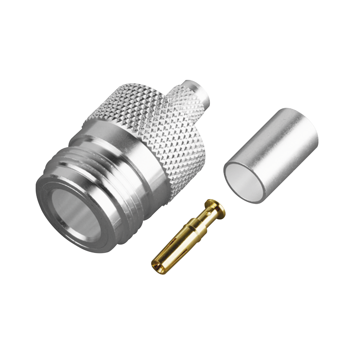 RFN-1029-SP - Conector N Hembra de Anillo Plegable para Cable PROFLEX ó Grupo P, Plata/ Oro/ Teflón.