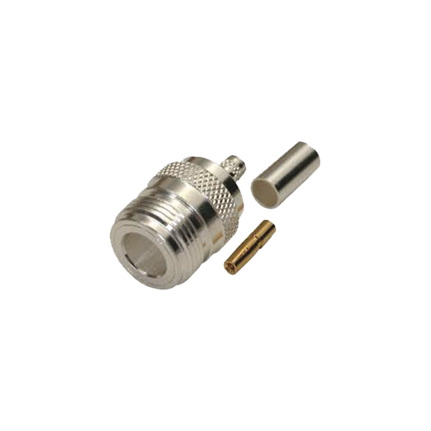 RFN-1029-SX - Conector N Hembra, de Anillo Plegable para Cables LMR-240, RG-8/X, 9258, Niquel/Oro/Teflón.