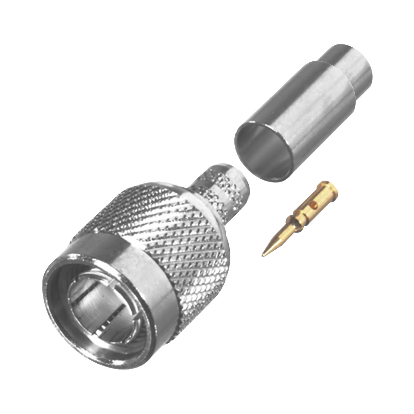 Conector TNC Macho en 75 Ohm, de Anillo Plegable para Cable RG-59/U, AWG 20, Níquel/ Oro/ Teflón.�??