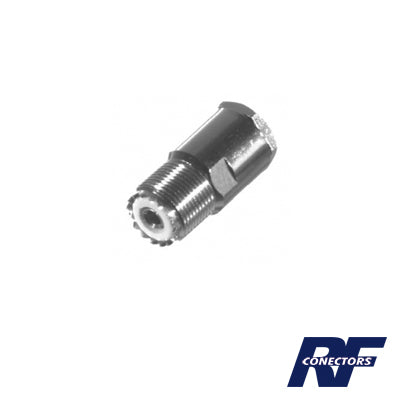RFU-520-I - Conector UHF Hembra (SO-239) en Línea de Rosca para RG-8/U, 9913, LMR-400, Níquel/ Plata/ Teflón.