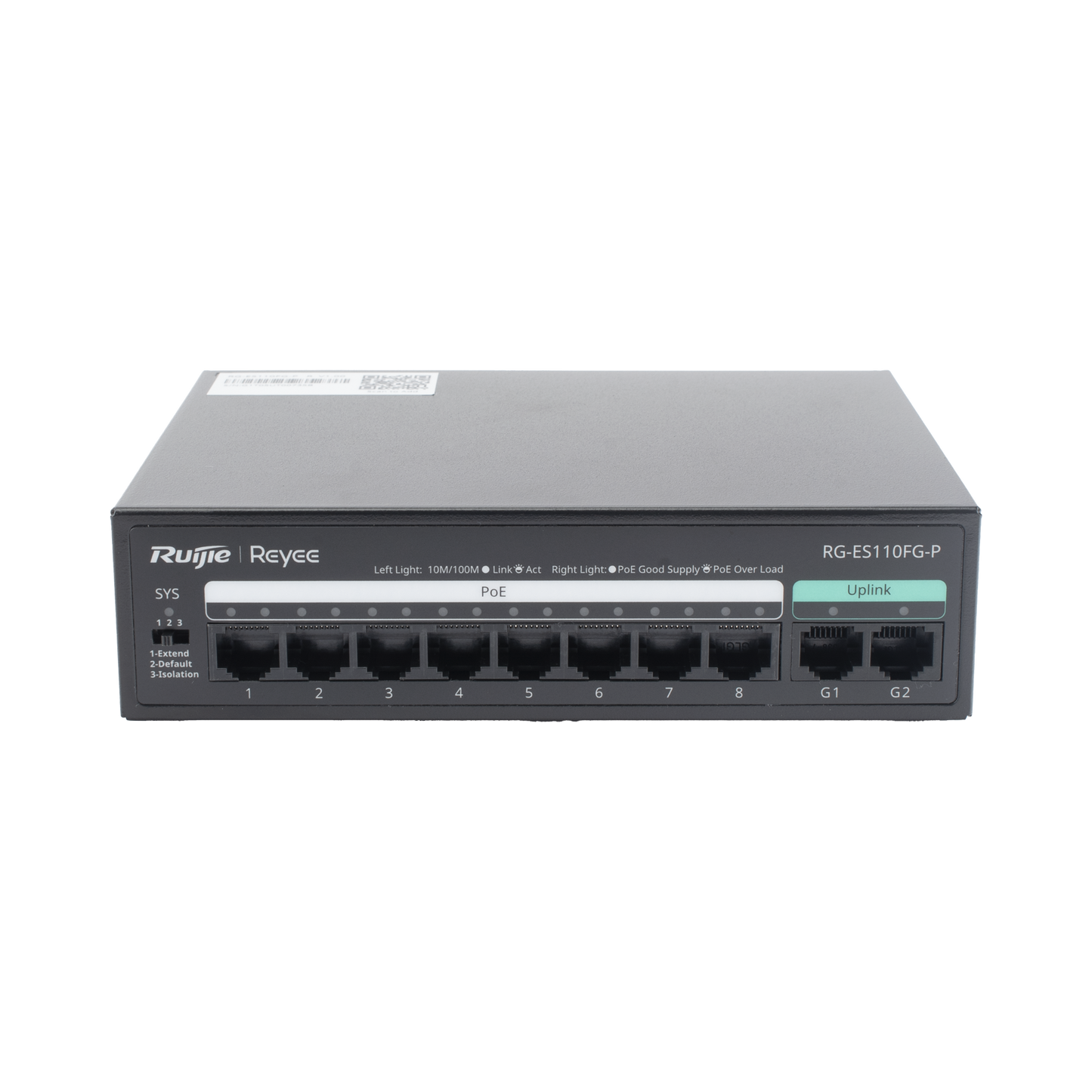 RG-ES110FG-P - Switch PoE+ no Administrable, hasta 110 Watts, 8 puertos PoE+ 10/100 y 2 Uplinks Gigabit 1G