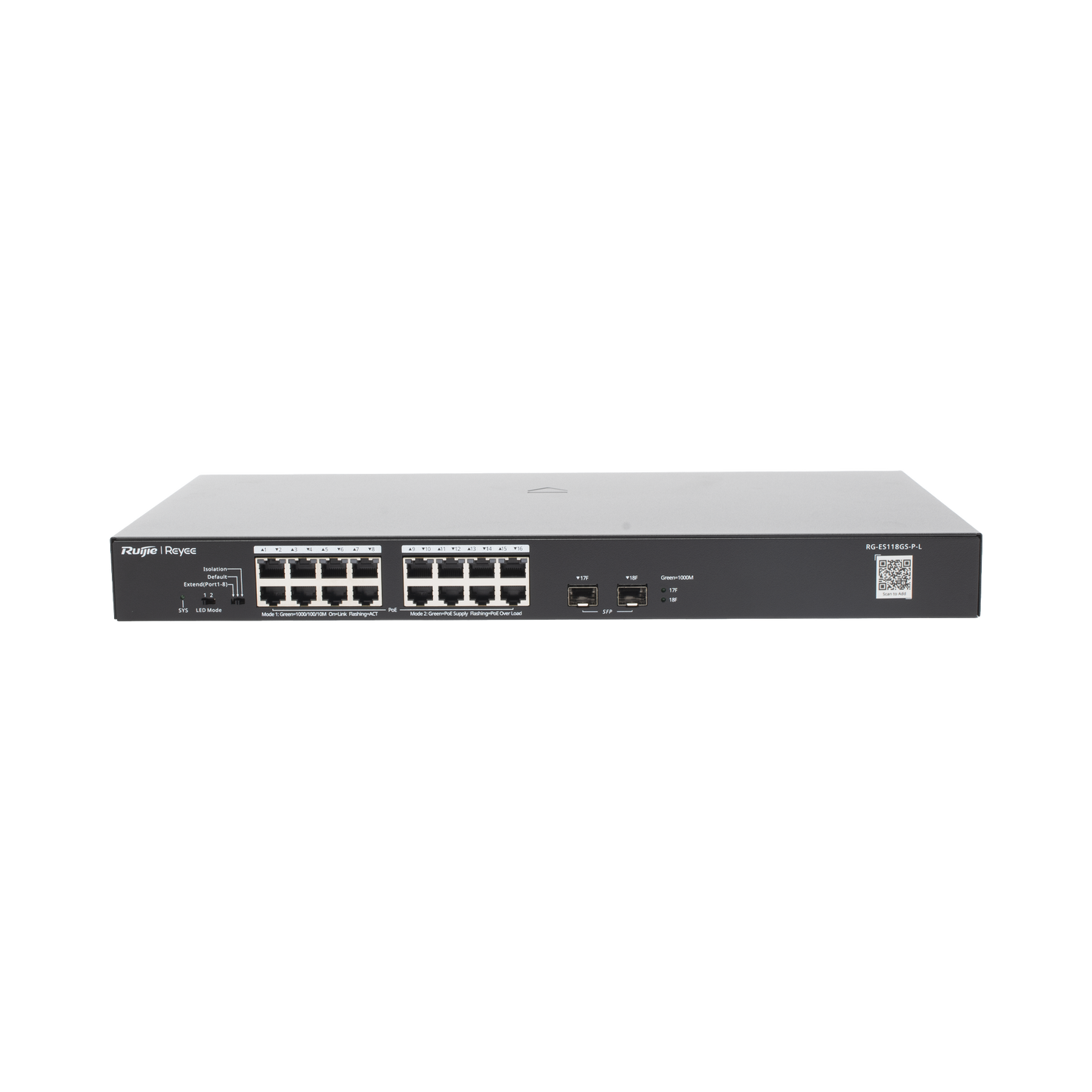 RG-ES118GS-P-L - Switch PoE+ No Administrable, Hasta 247 Watts, con 18 Puertos Gigabit PoE+ y 2 Uplinks SFP 1G, Visible en la Topología