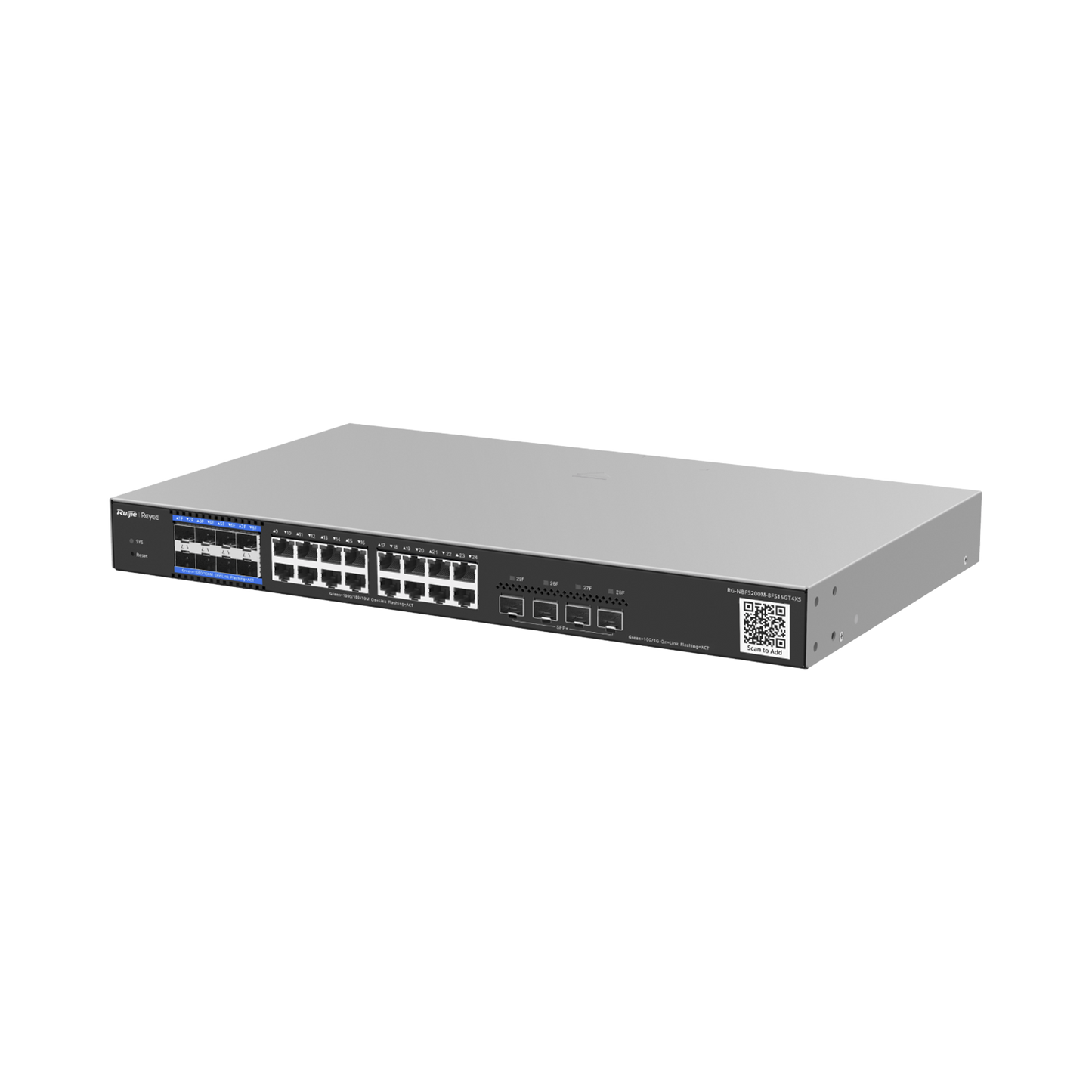 RG-NBF5200M-8FS16GT4XS - e-Lighten OLT / Switch Hibrido, Capa 3 con 8 Puertos PON 1G, 16 Puertos Ethernet 1G y 4 Puertos SFP+ 10G, perfecto para migrar a Soluciones de Fibra PON hasta 256 ONUs