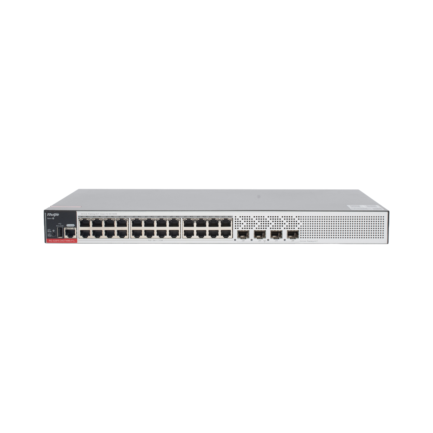 RG-S2915-24GT4MS-P-L - Switch PoE+ Empresarial 370 Watts, Administrable L2+, 24 Puertos Gigabit y 4 Puertos Uplink SFP 2.5G