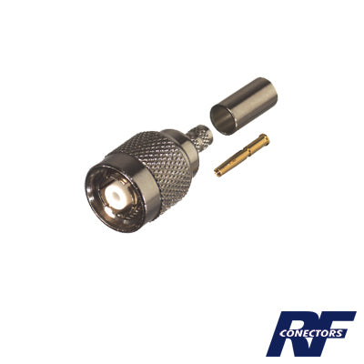 RP-1202-C1 - Conector TNC Macho Inverso de Anillo Plegable para Cable RG-142/U, Níquel/ Oro/ Teflón.