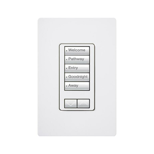 RRDW5BRLWH (RadioRA2) Teclado seetouch 5 botones, 2 botones subir/bajar, programe escenas diferentes en cada botón.