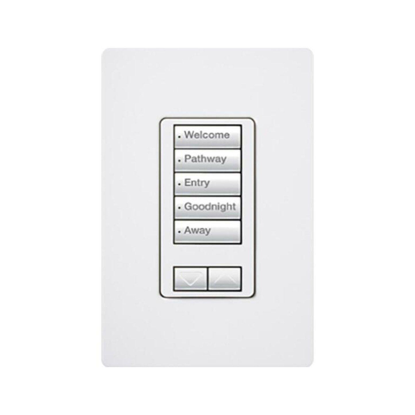 RRDW5BRLWH - (RadioRA2) Teclado seetouch 5 botones, 2 botones subir/bajar, programe escenas diferentes en cada botón.