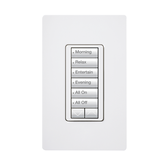 RRDW6BRLWH (RadioRA2) Teclado seetouch 6 botones, 2 botones subir/bajar, programe escenas diferentes en cada botón.