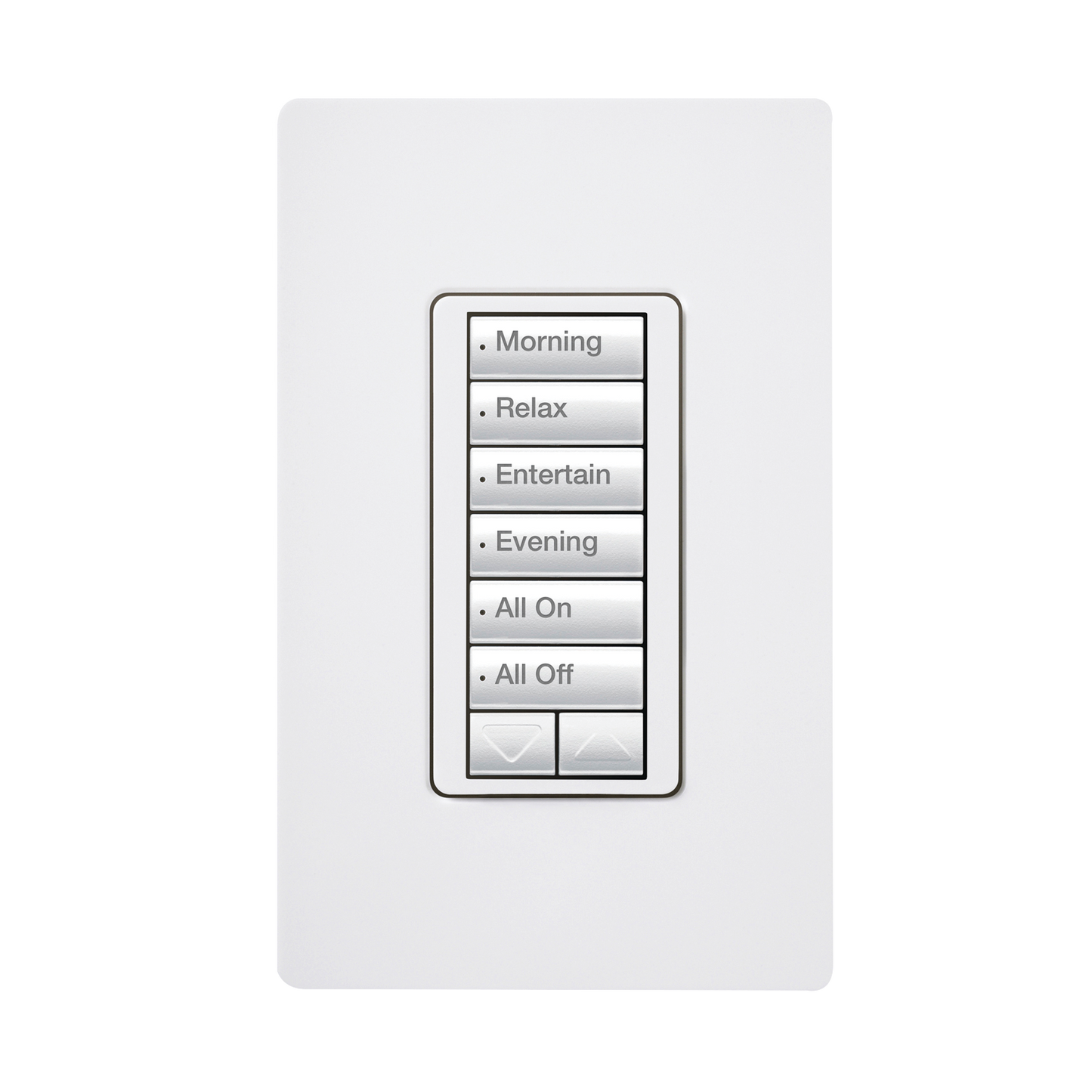 RRDW6BRLWH - (RadioRA2) Teclado seetouch 6 botones, 2 botones subir/bajar, programe escenas diferentes en cada botón.