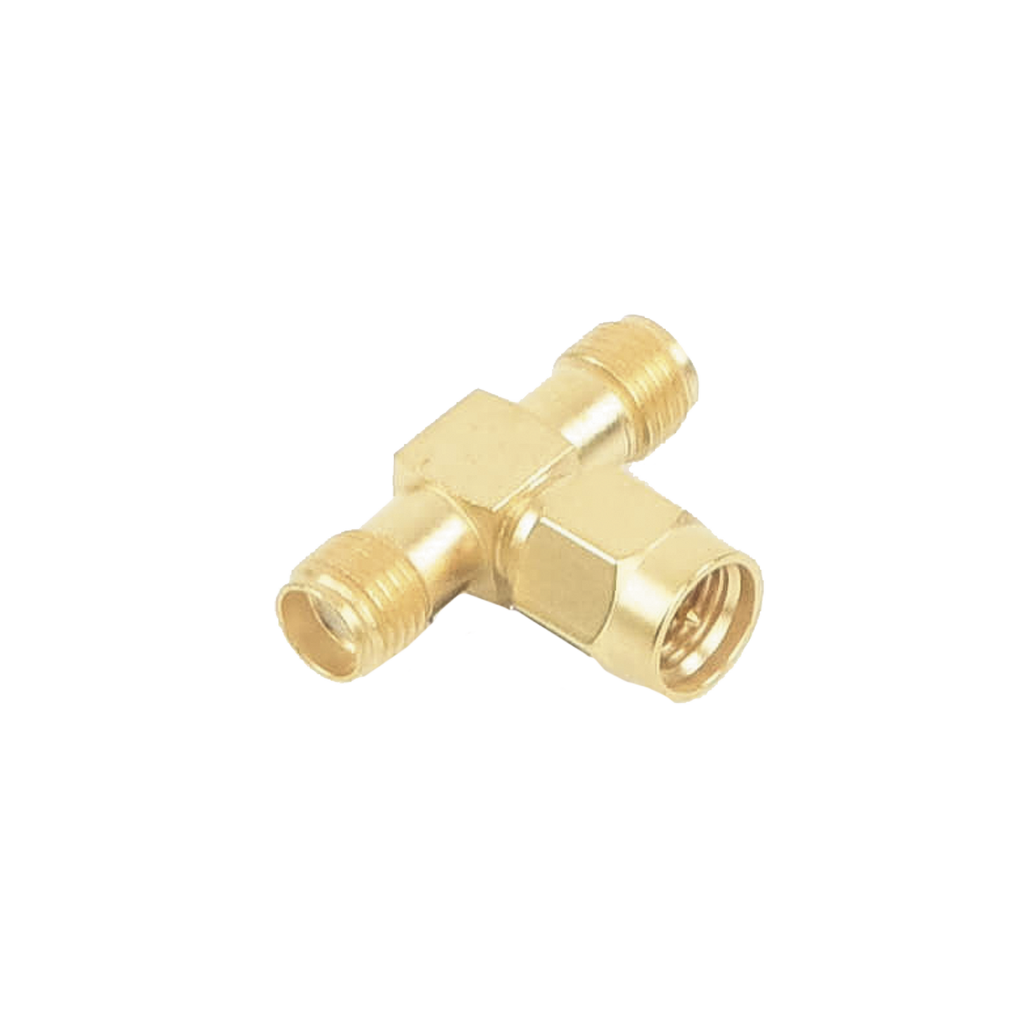 RSA-3400-1 - Adaptador en T, de Conector SMA Macho a Doble SMA Hembras, Oro/ Oro/ Teflón.