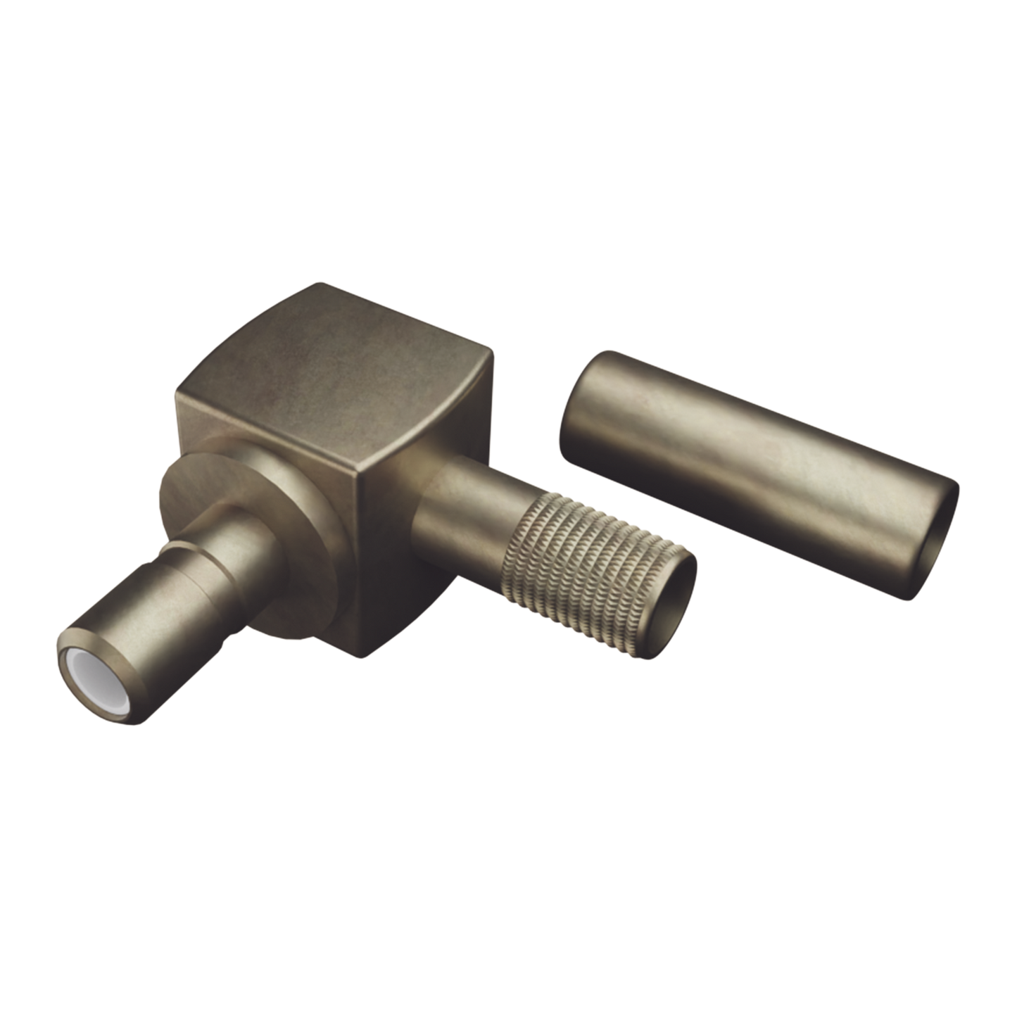 Conector SSMB Hembra en Ángulo Recto, Anillo Plegable para Cable RG-316/U, Grupo B, Oro/ Oro/ Teflón.