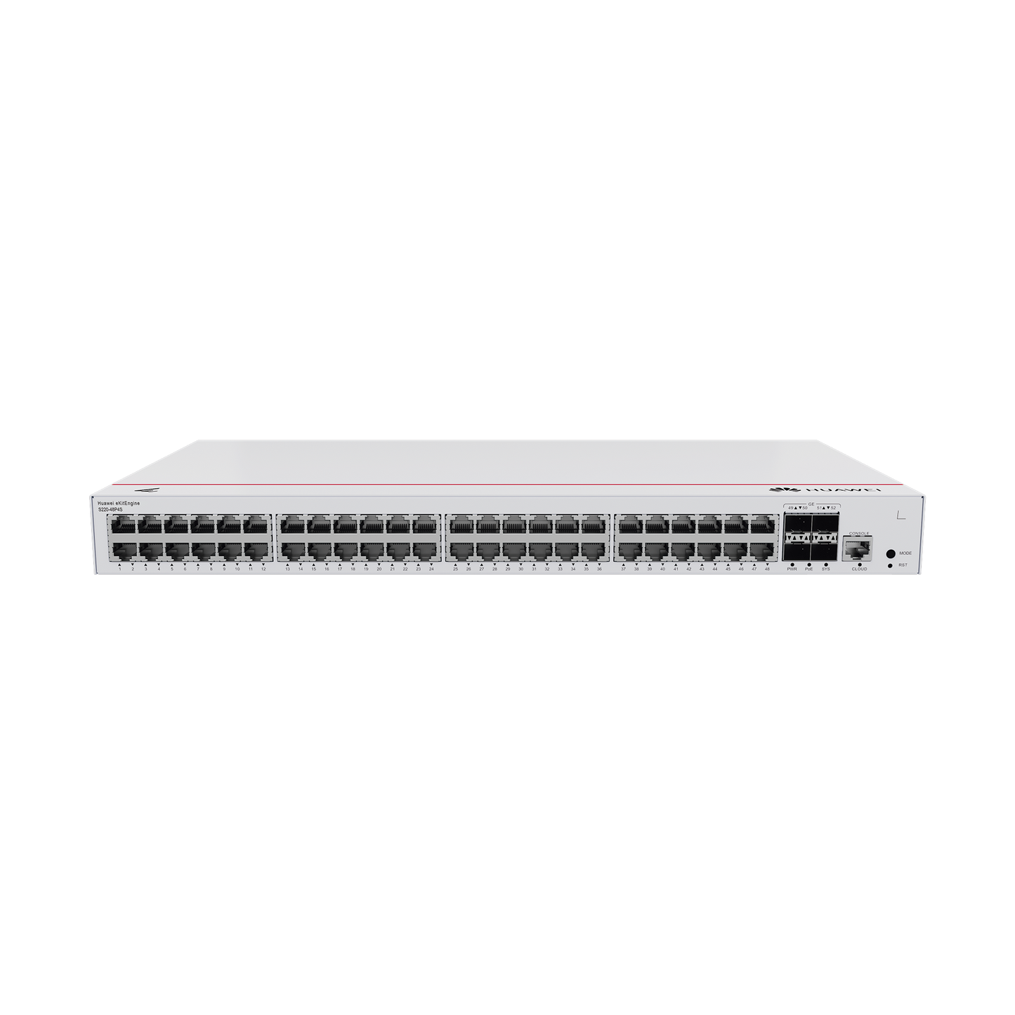 S220-48P4S - Switch de Acceso Gigabit Administrable PoE Capa 2 / 48 puertos 10/100/1000 Mbps (PoE) / 4 Puertos 1GE SFP Uplink / ERPS / IMGP Snooping / DHCP Snooping / PoE Perpetuo / 380W / Administración Nube Gratis